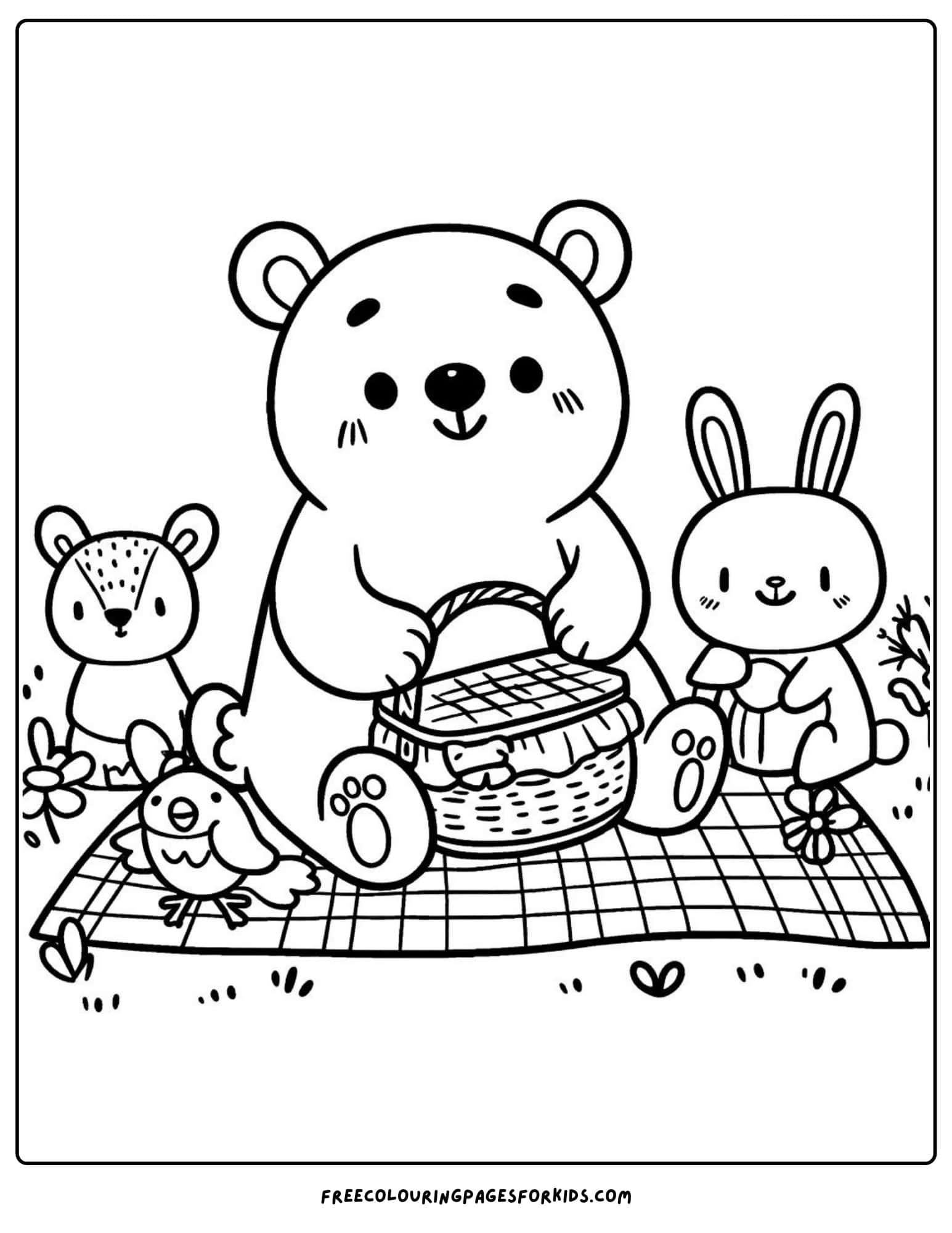 bear picnic coloring page