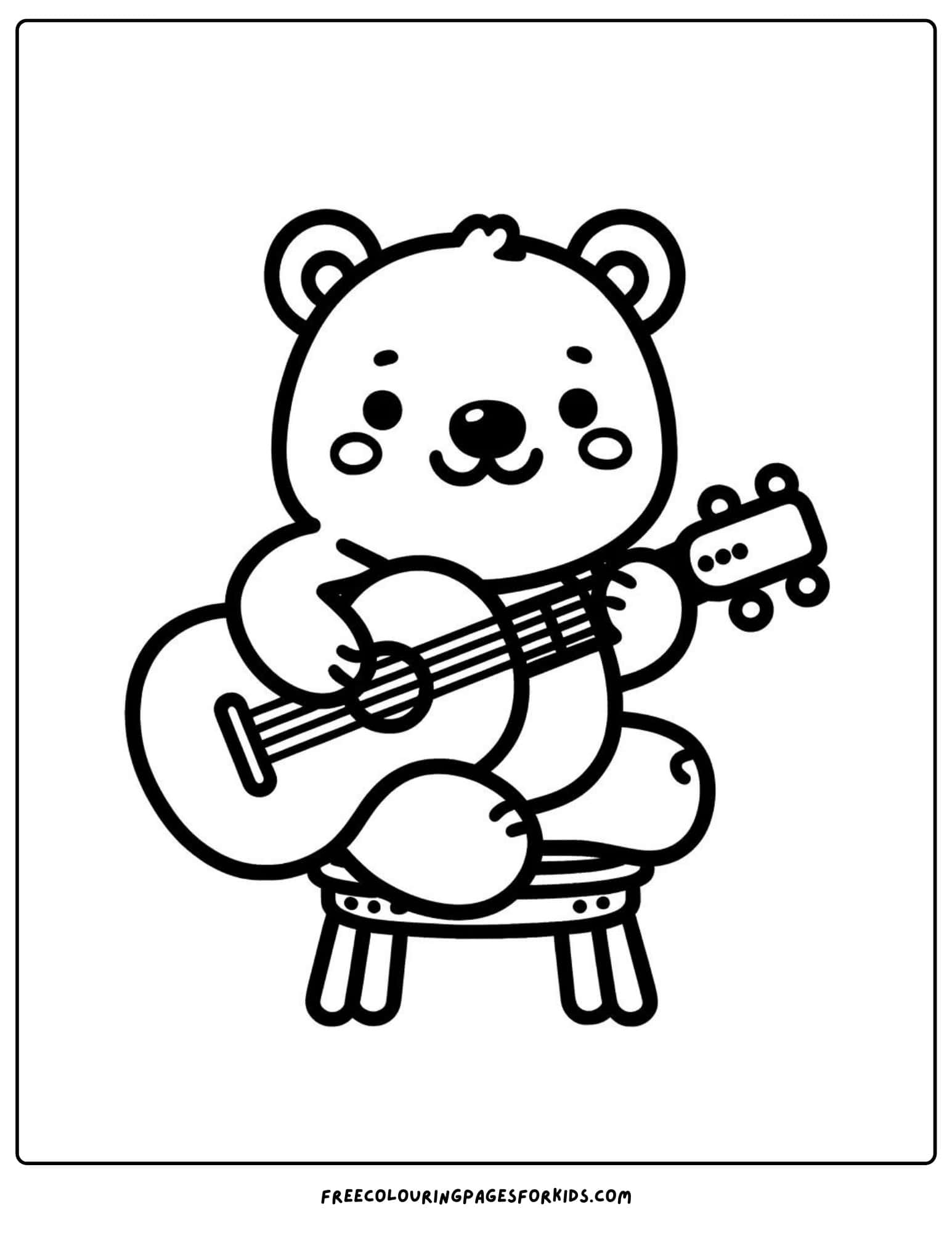 bear playing guitar coloring page