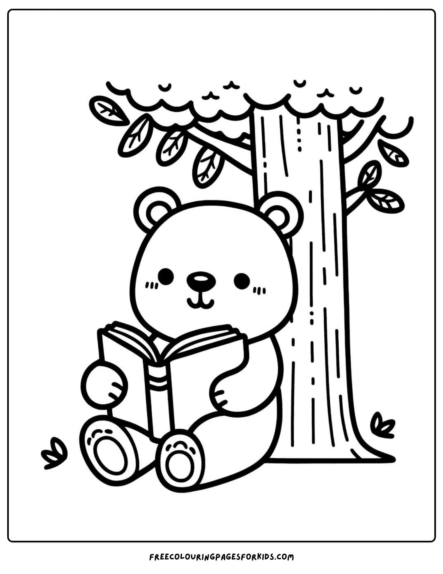 bear reading coloring page