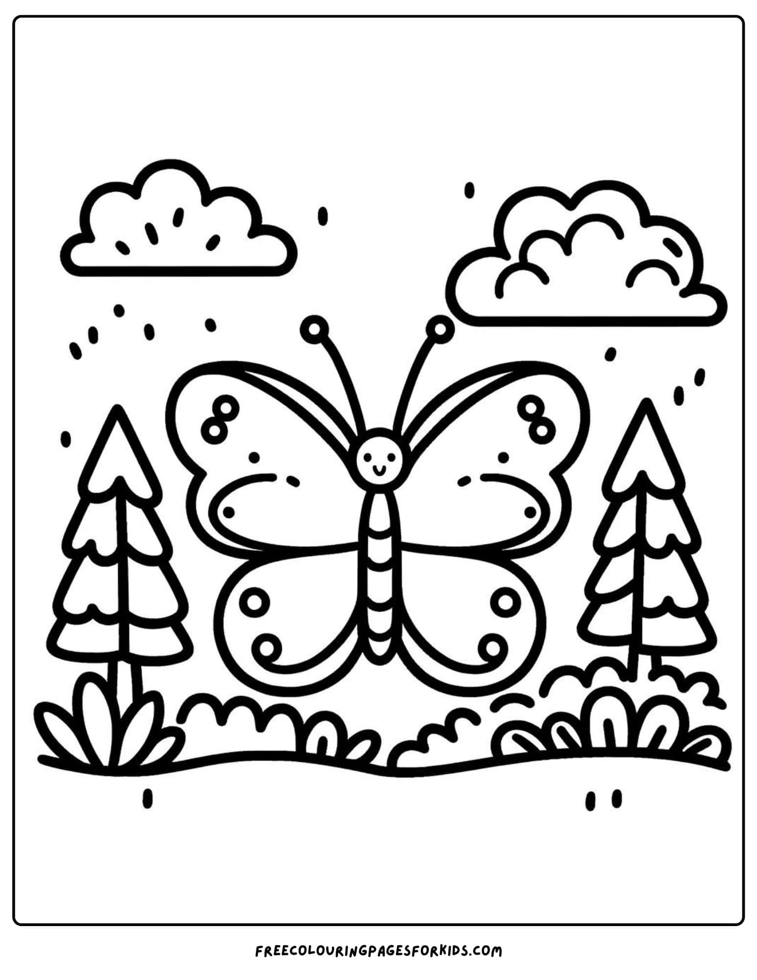 butterfly in a forest coloring page