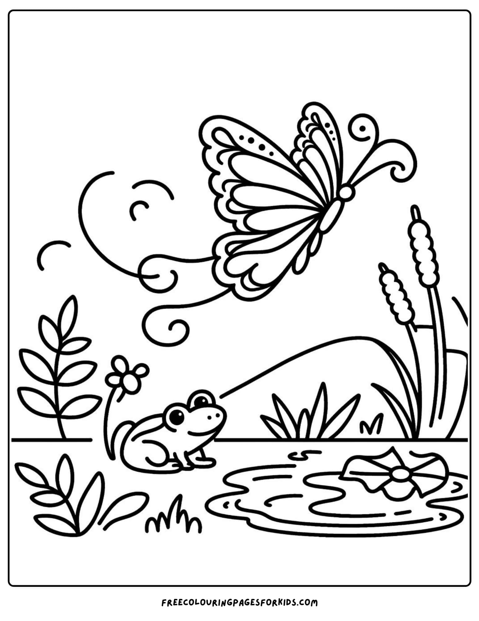 butterfly near a pond coloring page