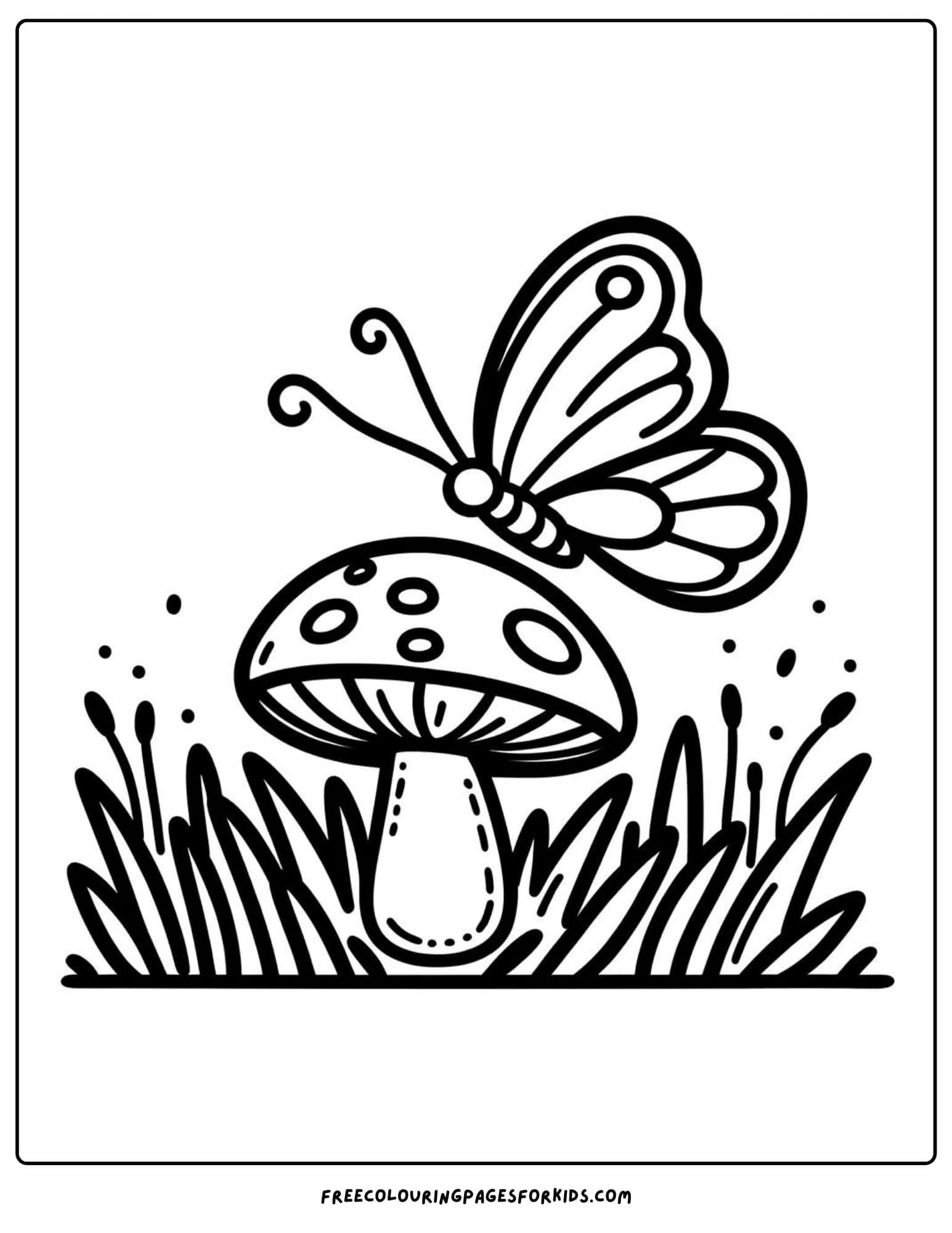 butterfly on a mushroom coloring page