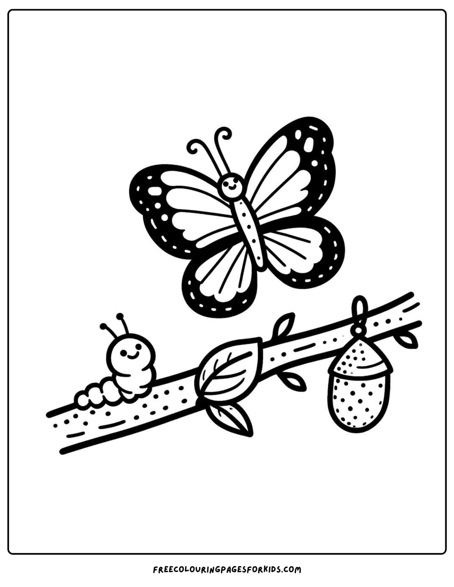 butterfly with a caterpillar coloring page