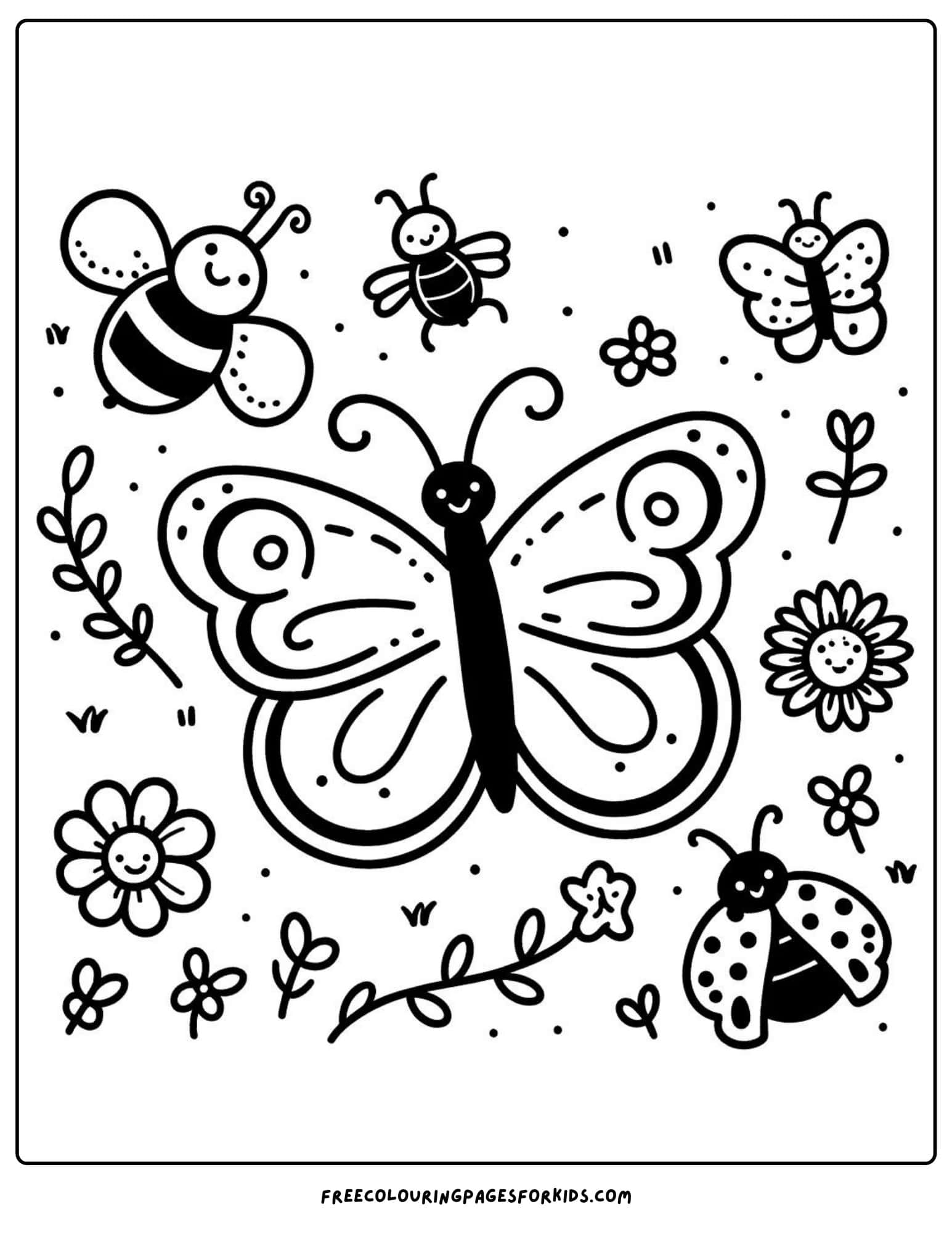 butterfly with other insects coloring page