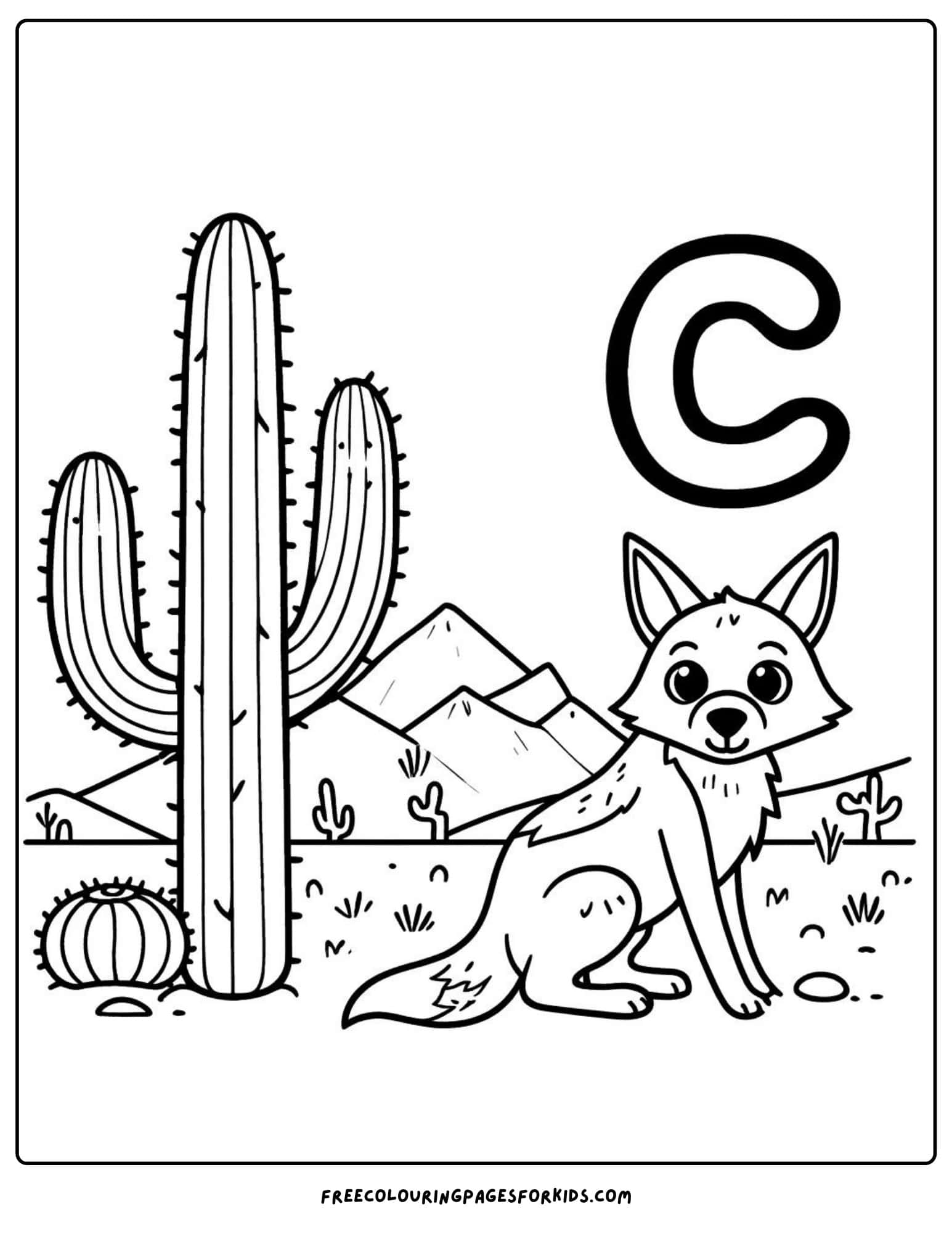 cactus and a coyote coloring page