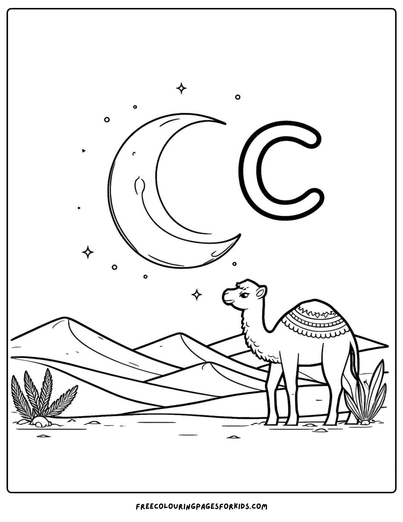 camel under a cresent moon coloring page