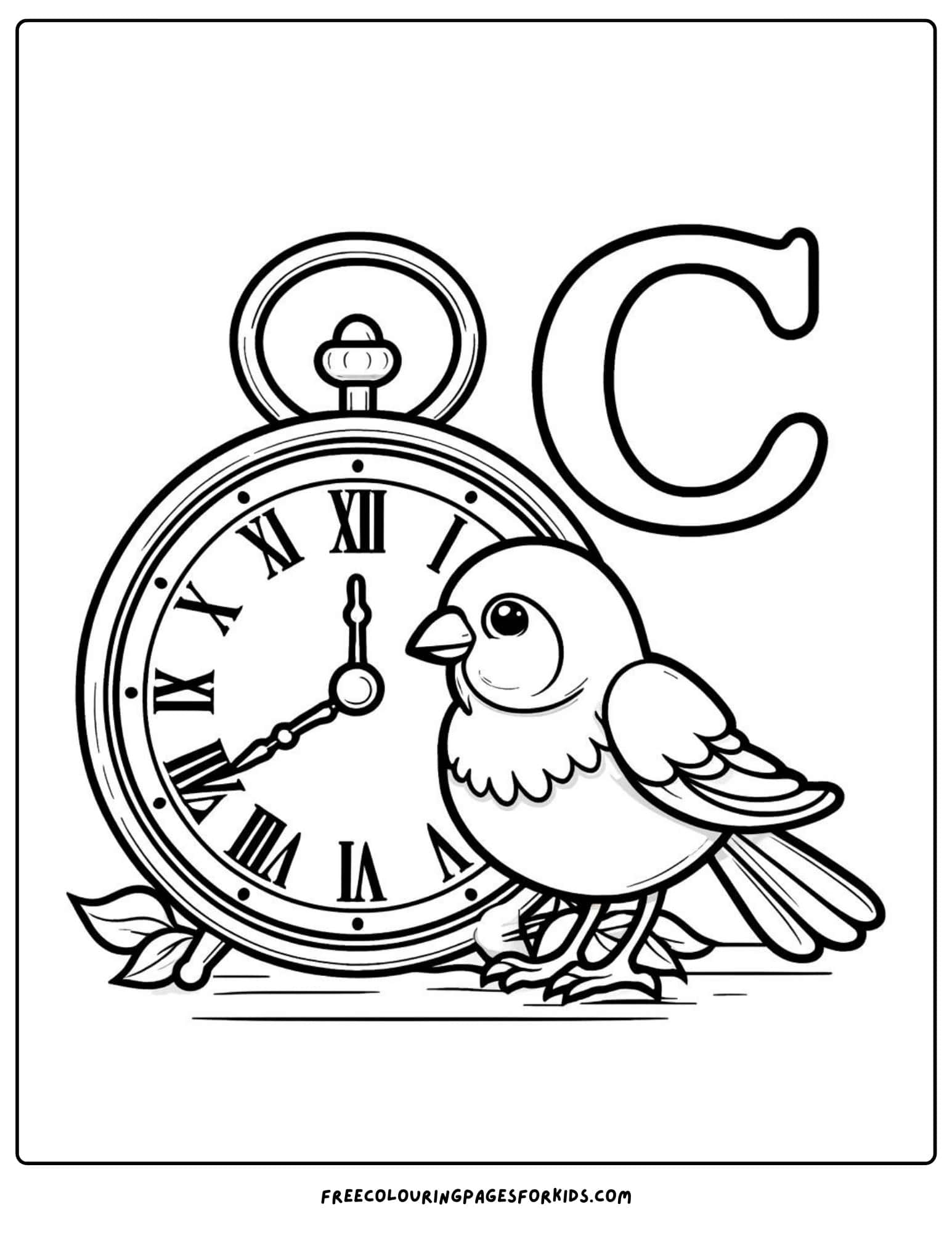 canary and a clock coloring page