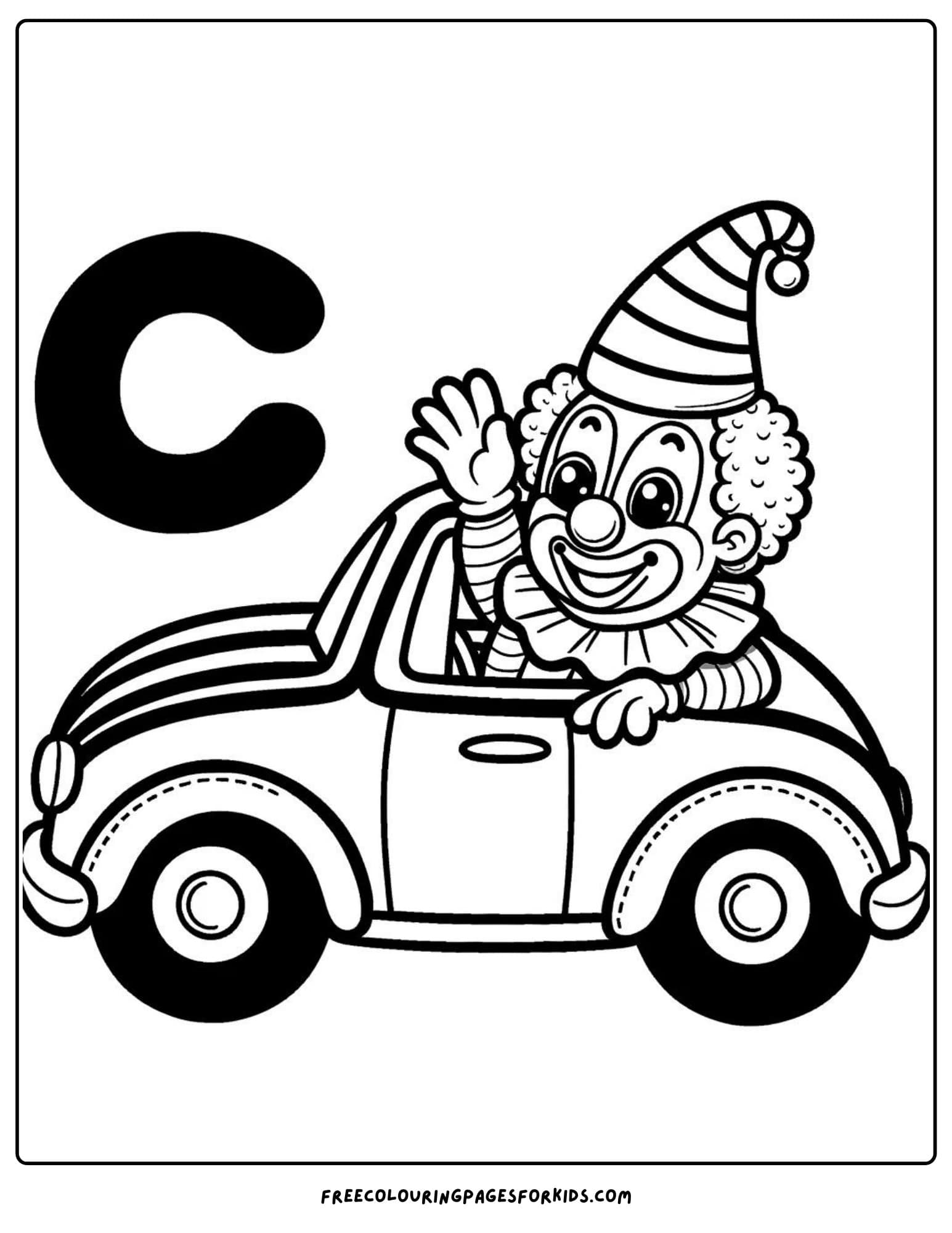 car and clown coloring page