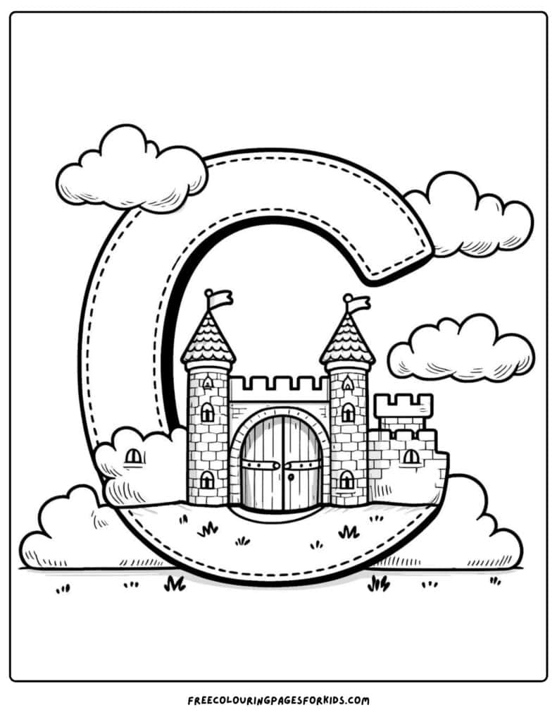 castle and clouds coloring page