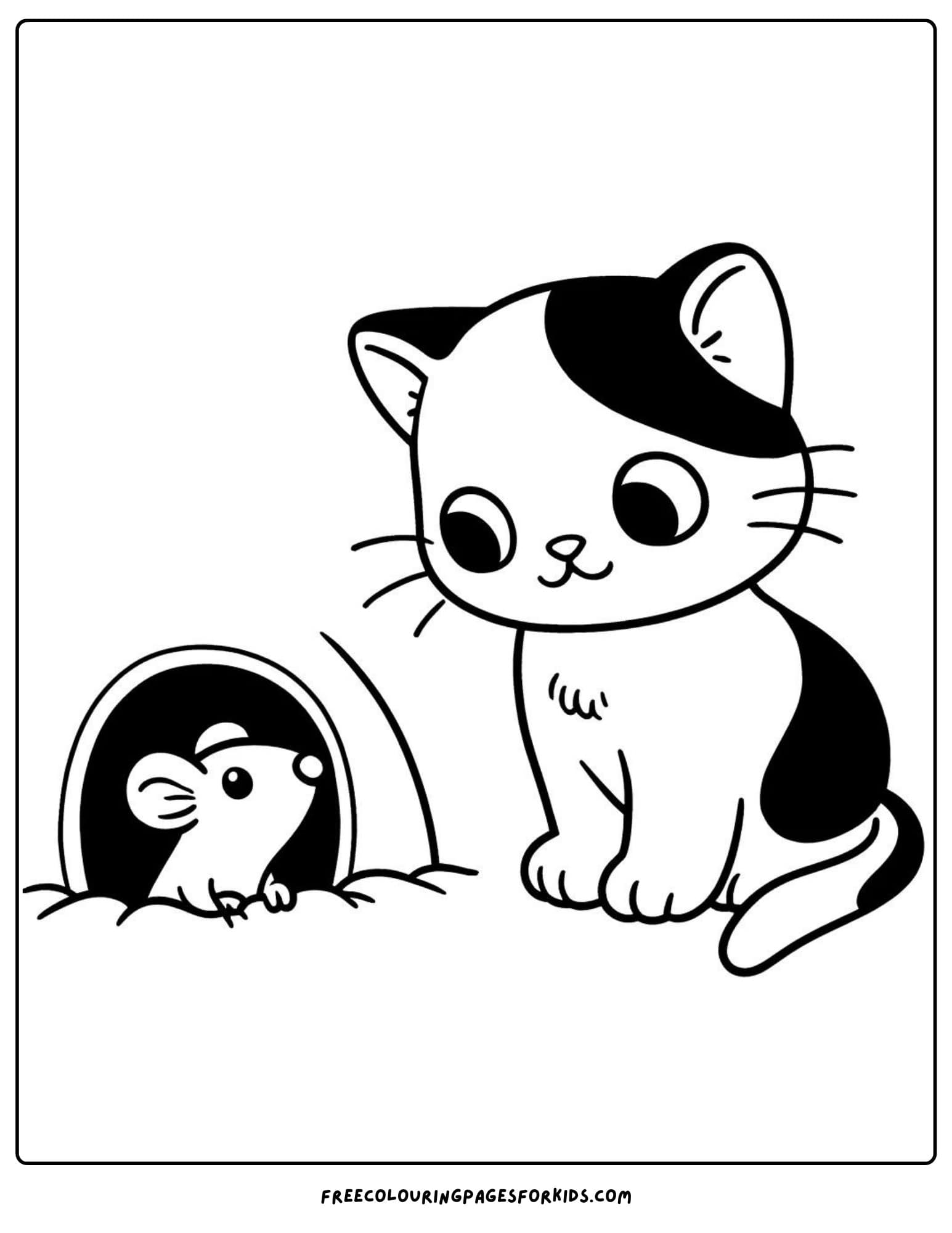 cat and a mouse coloring page