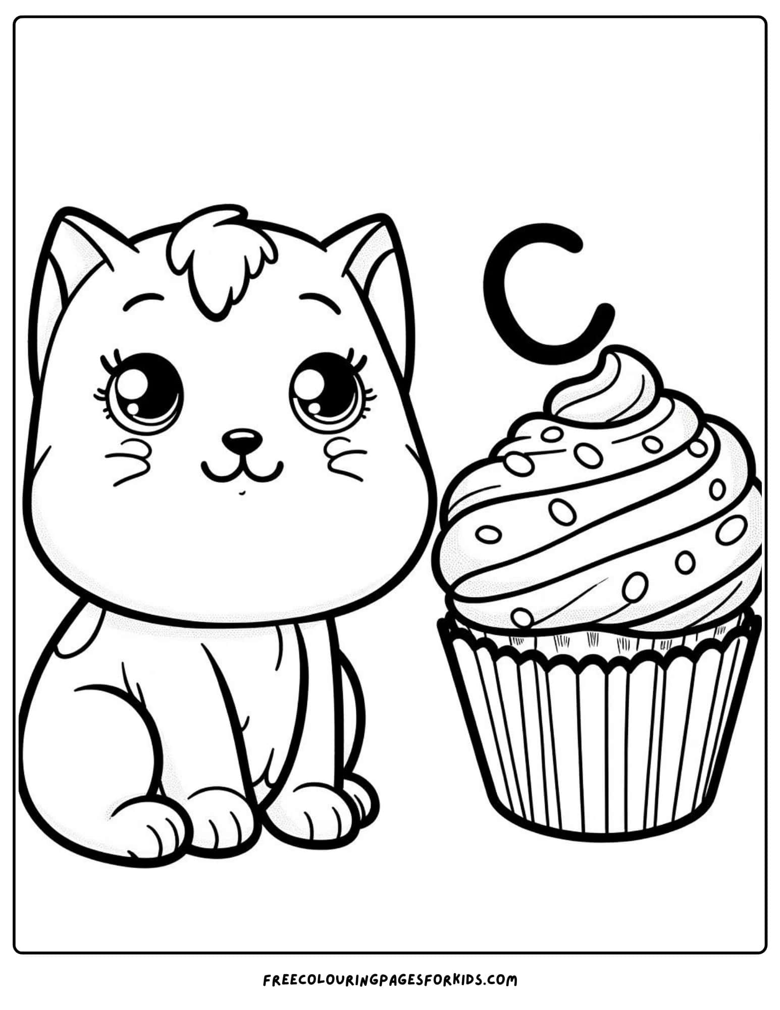 cat and cupcake coloring page