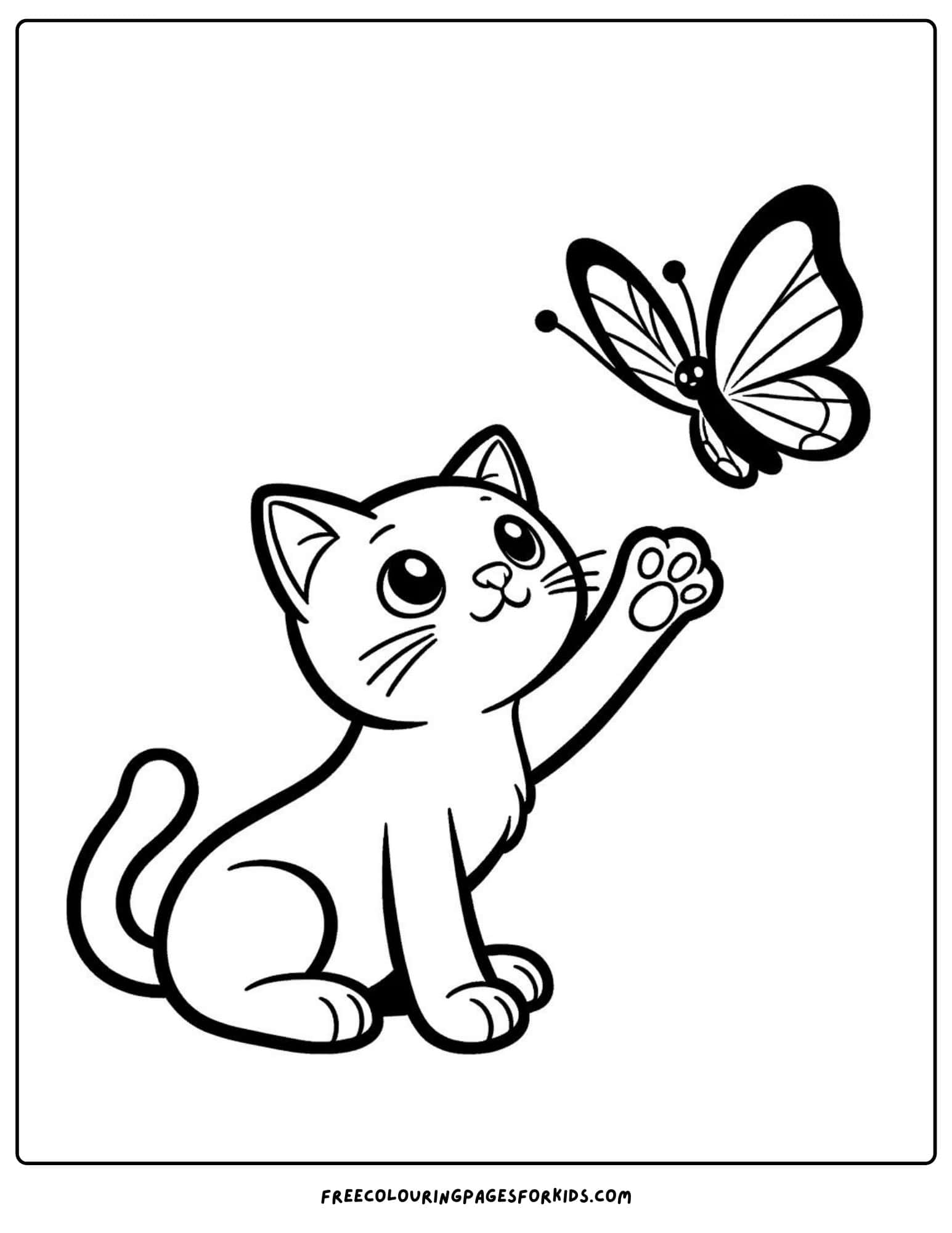 cat chasing a butterfly coloring page