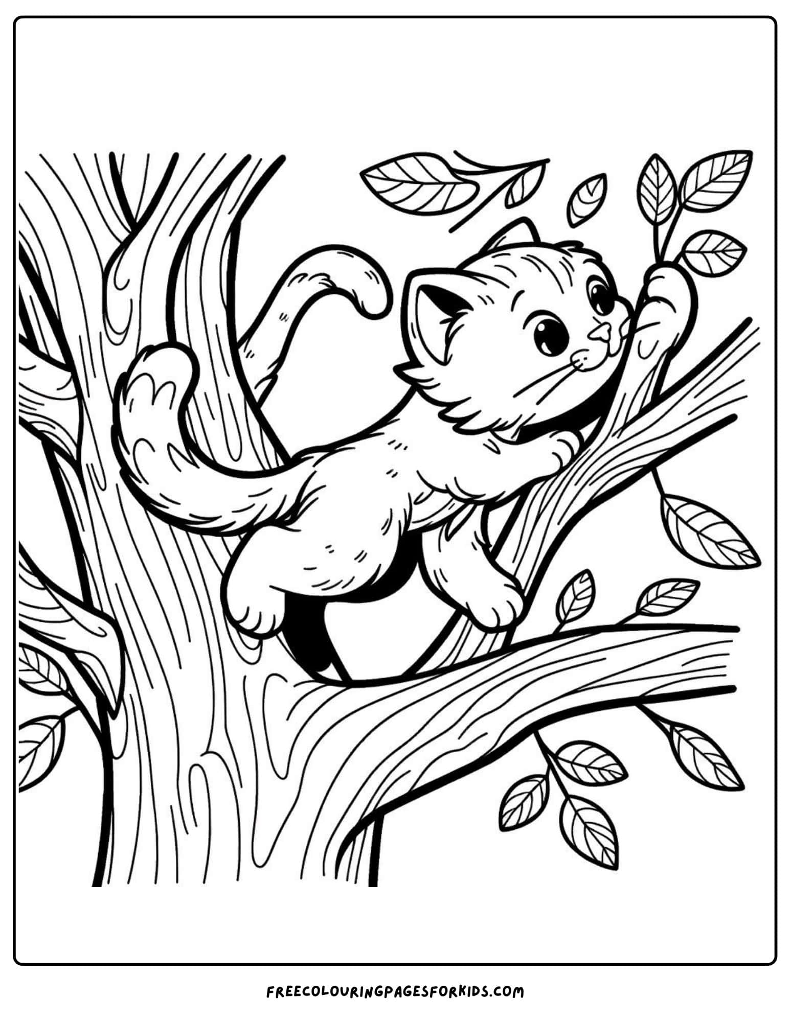 cat climbing a tree coloring page