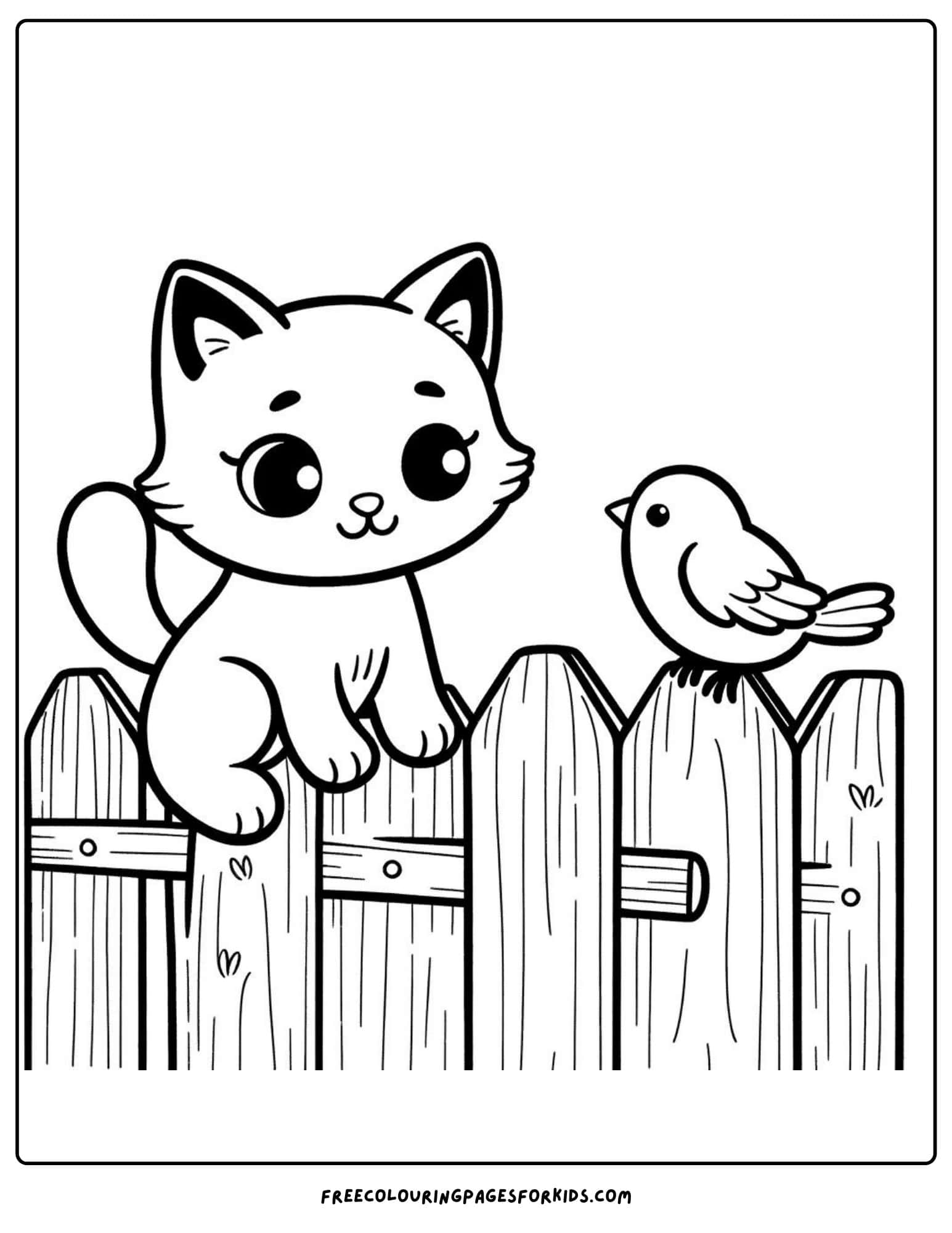 cat on a fence coloring page