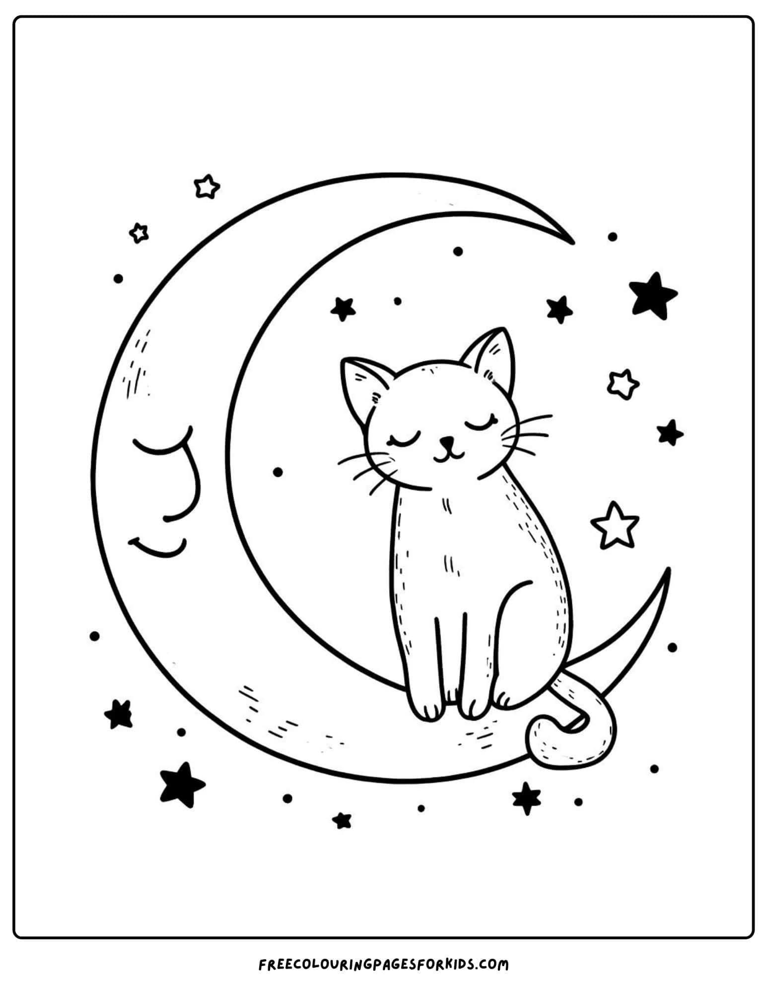 cat and the moon coloring page