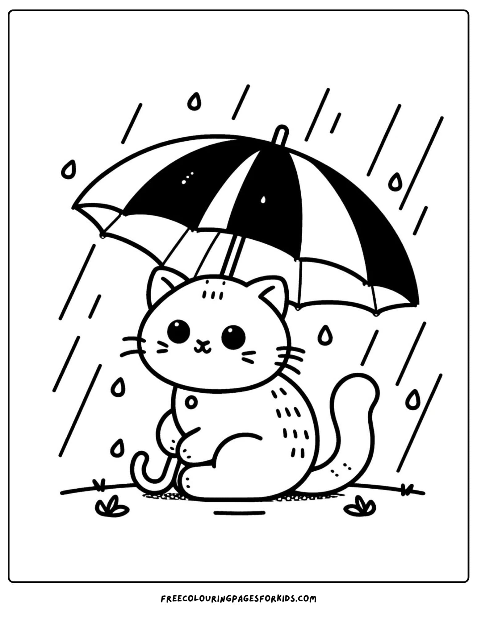 cat with an umbrella coloring page