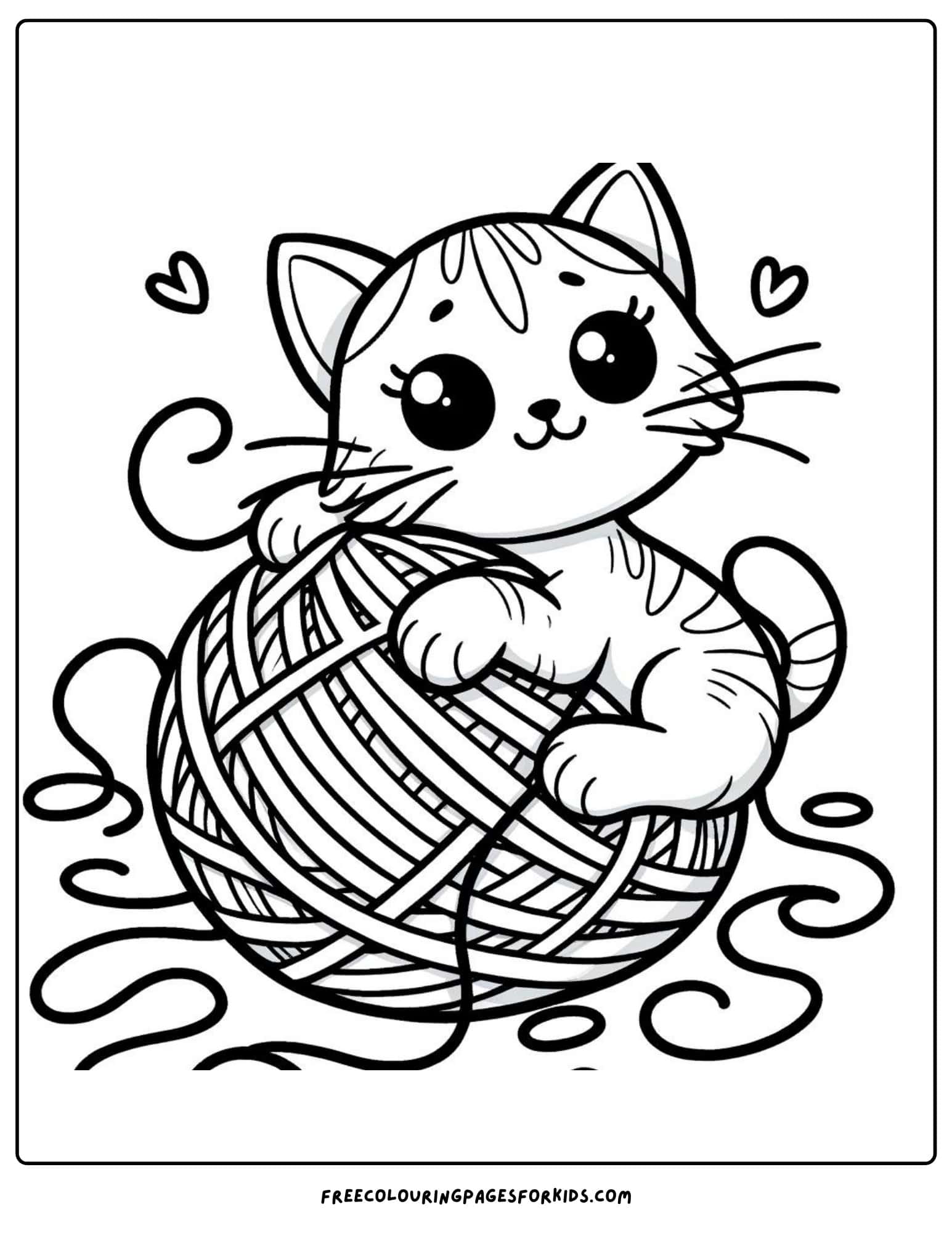 cat with ball of yarn coloring page