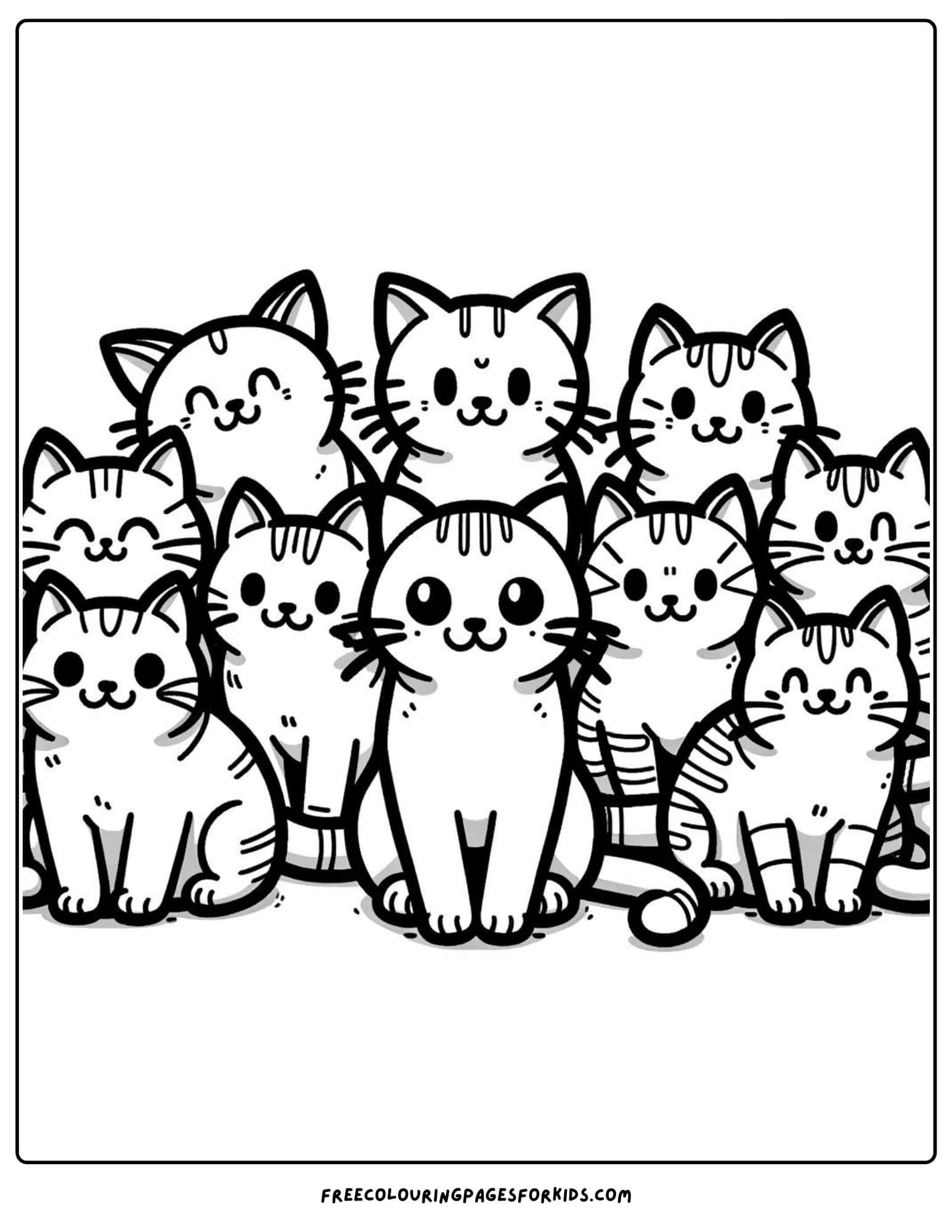 cat with friends coloring page