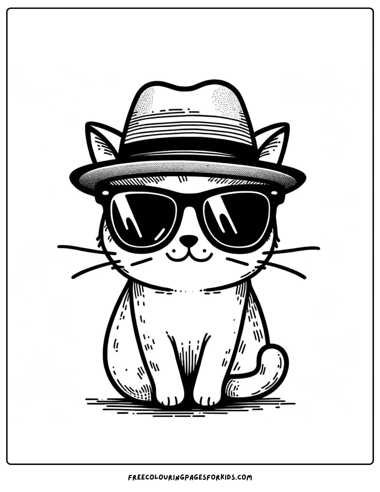 cat with hat and sunglasses coloring page