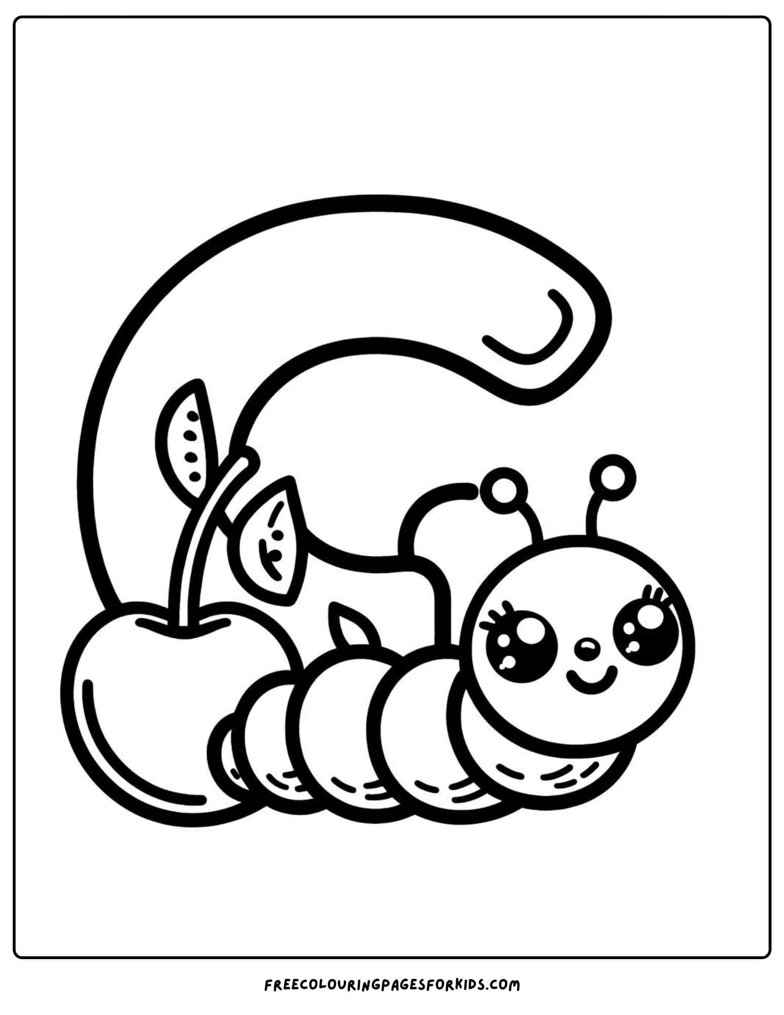 caterpillar and a cherry coloring page