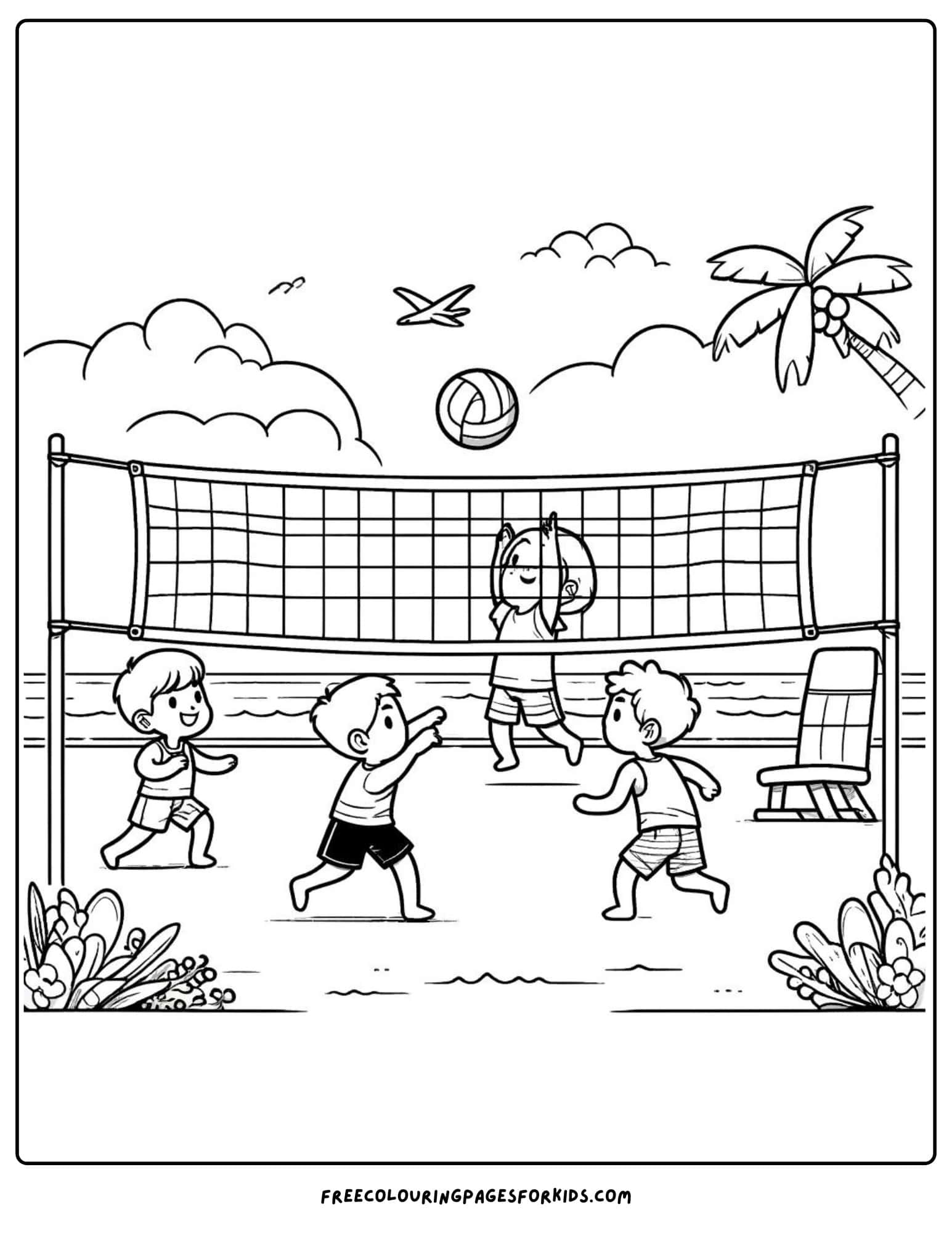 children-playing volleyball coloring page