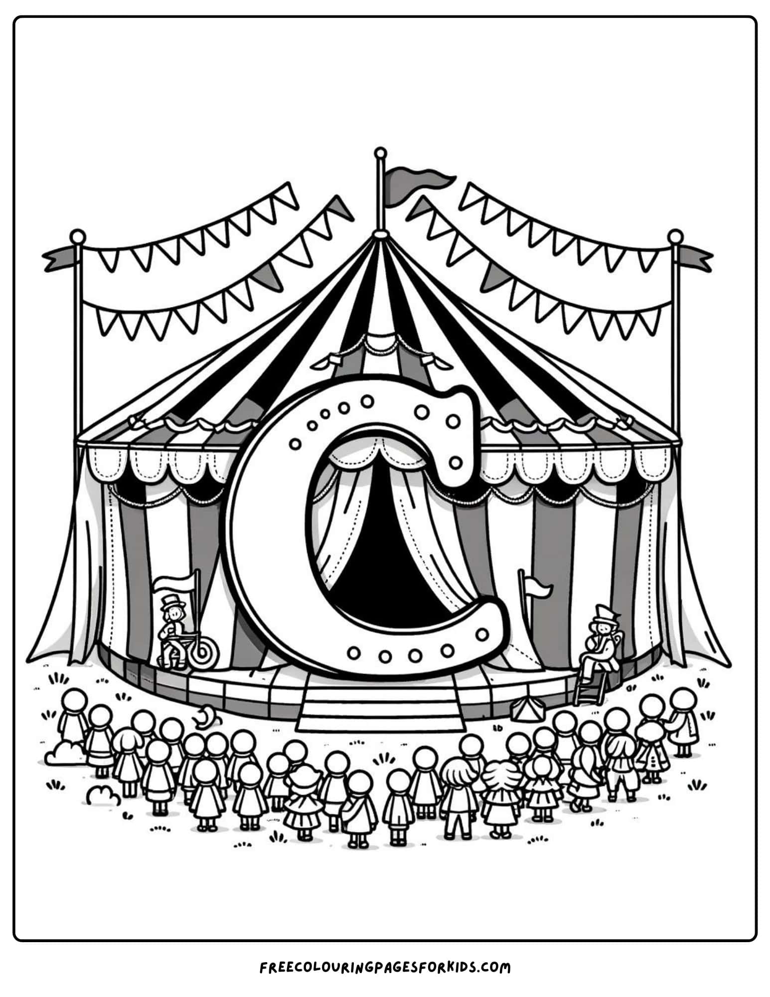 circus tent with a crowd coloring page