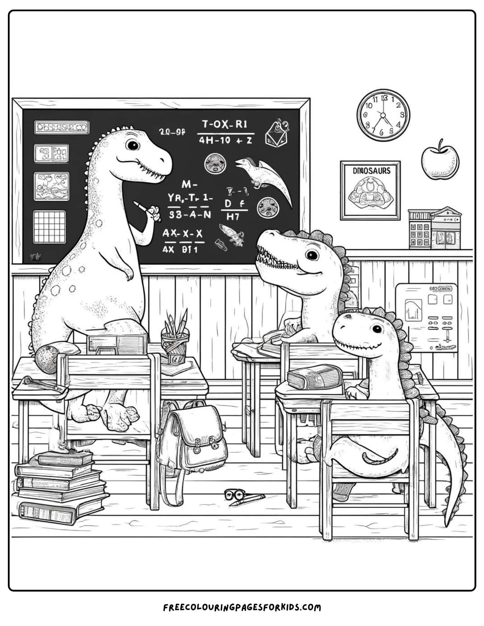 dinosaurs at school coloring page