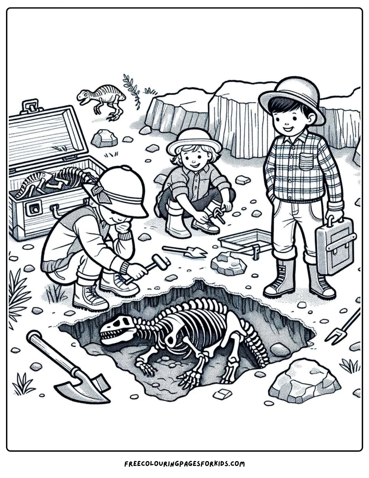 fossil discovery dinosaur coloring page