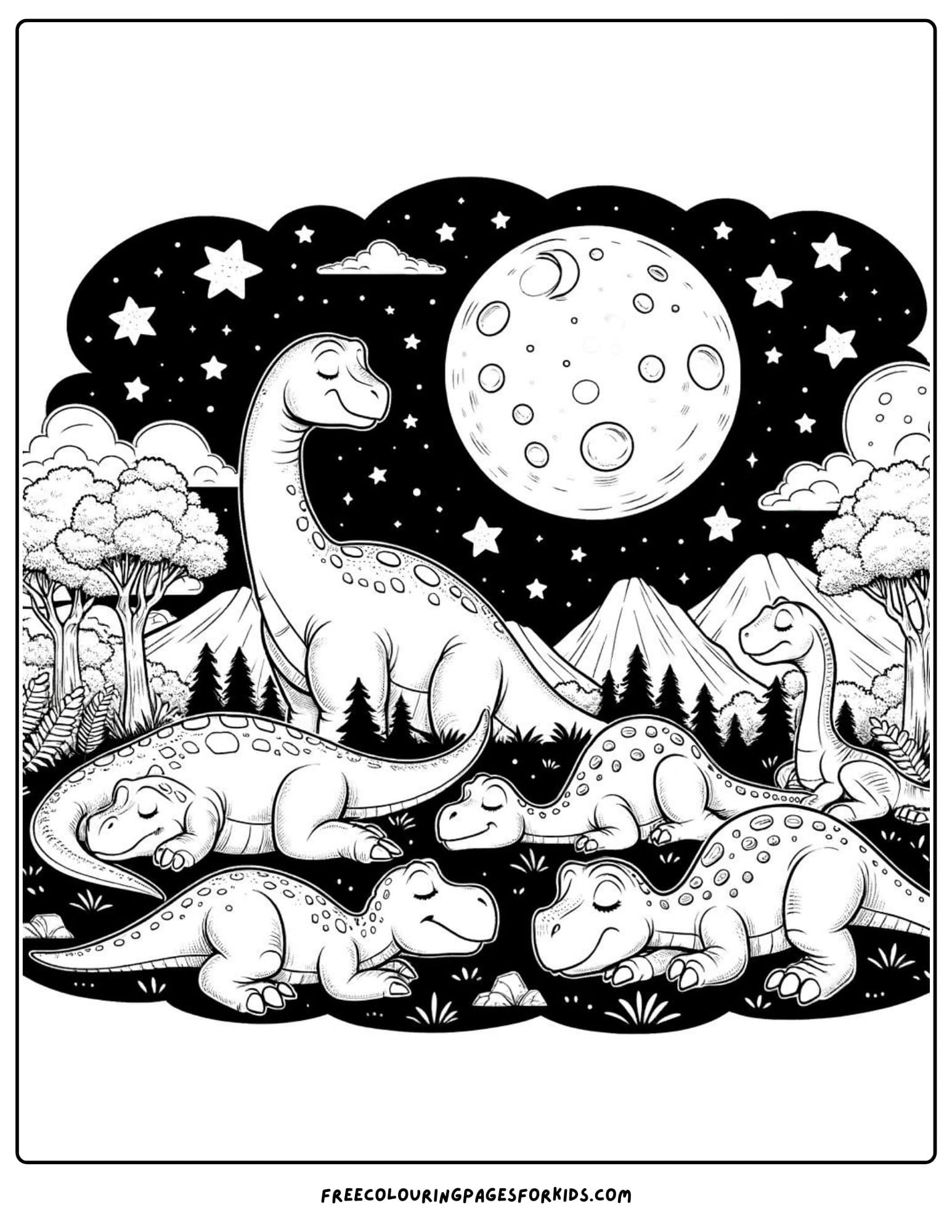 moonlight dinosaur coloring page