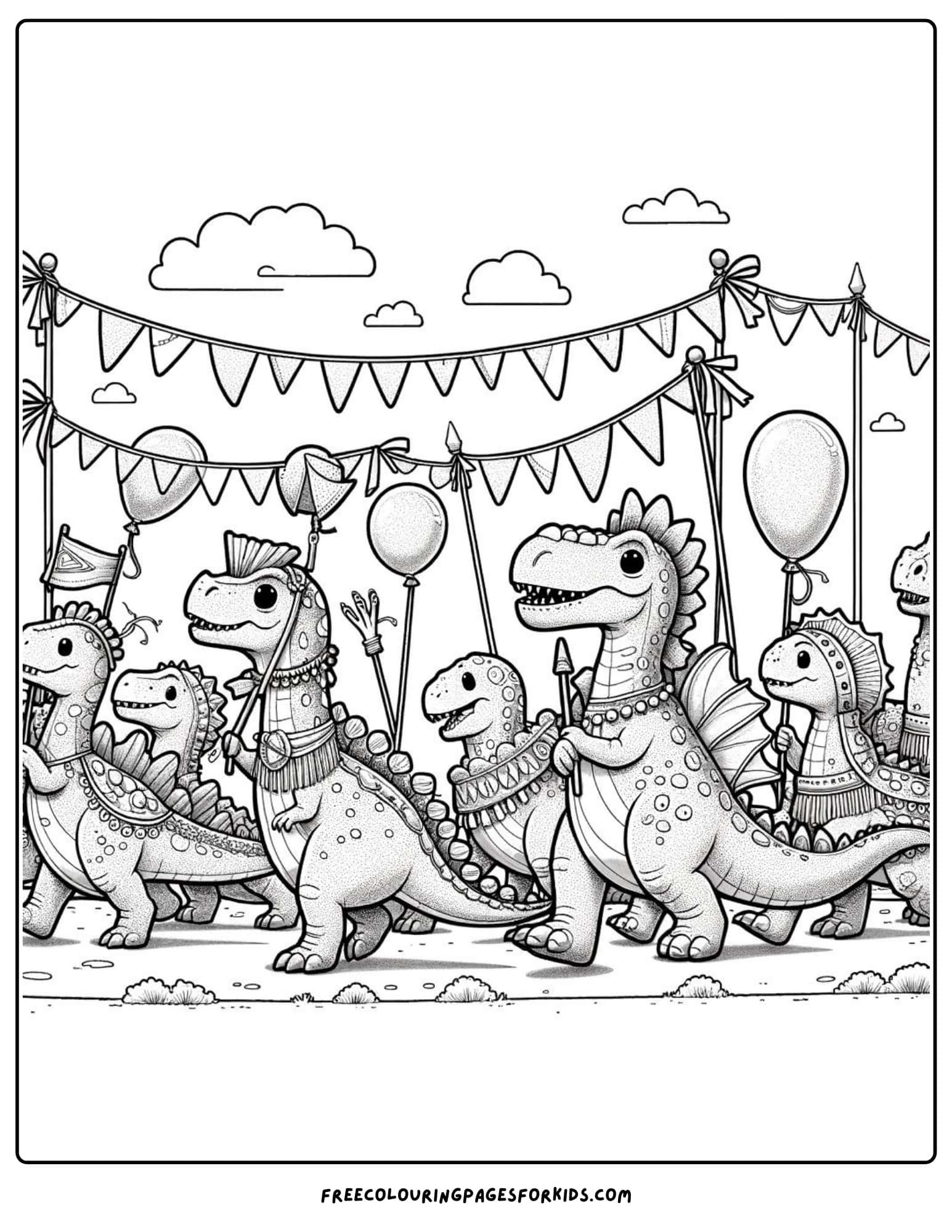 dinosaur parade coloring page