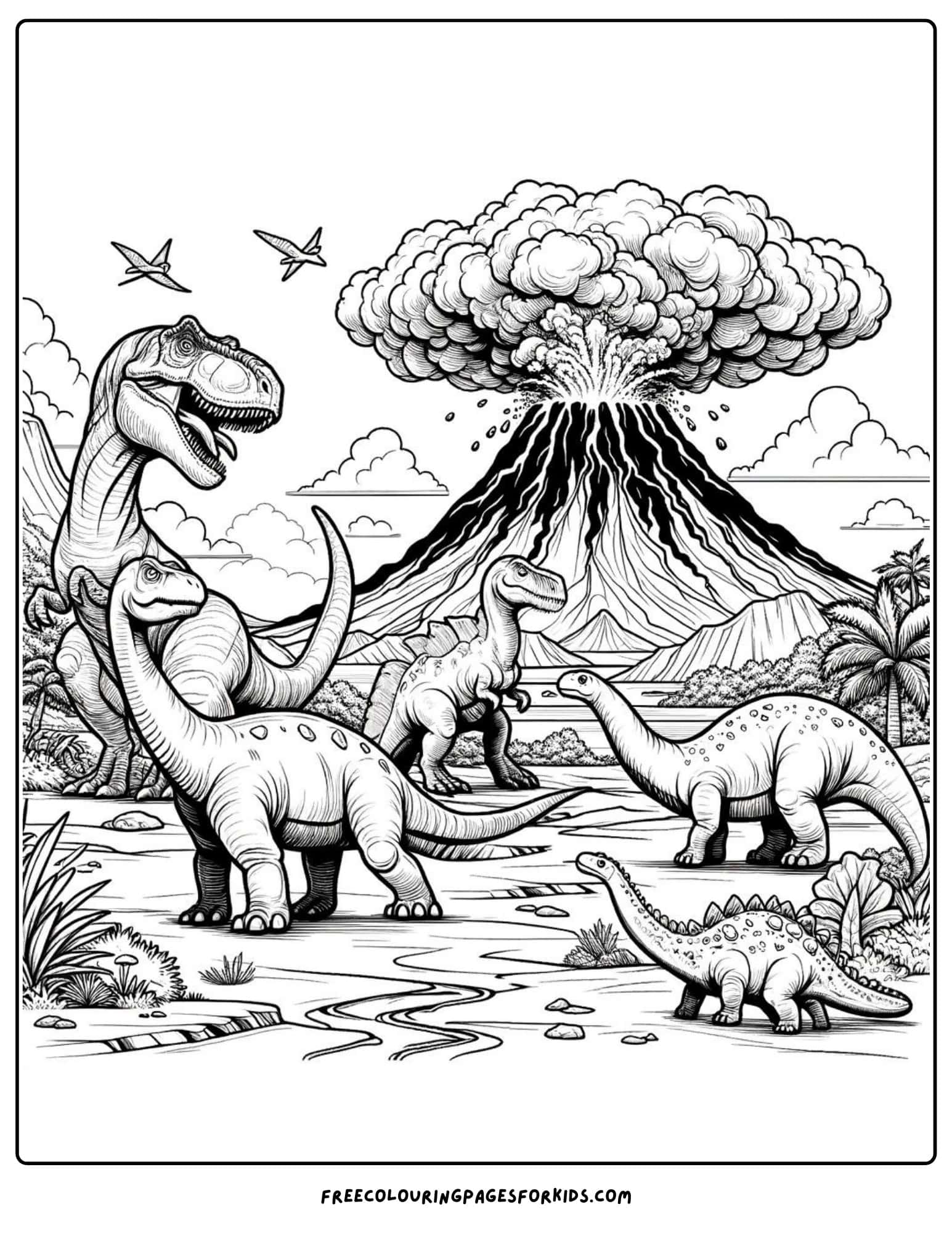 volcanic habitat dinosaur coloring page