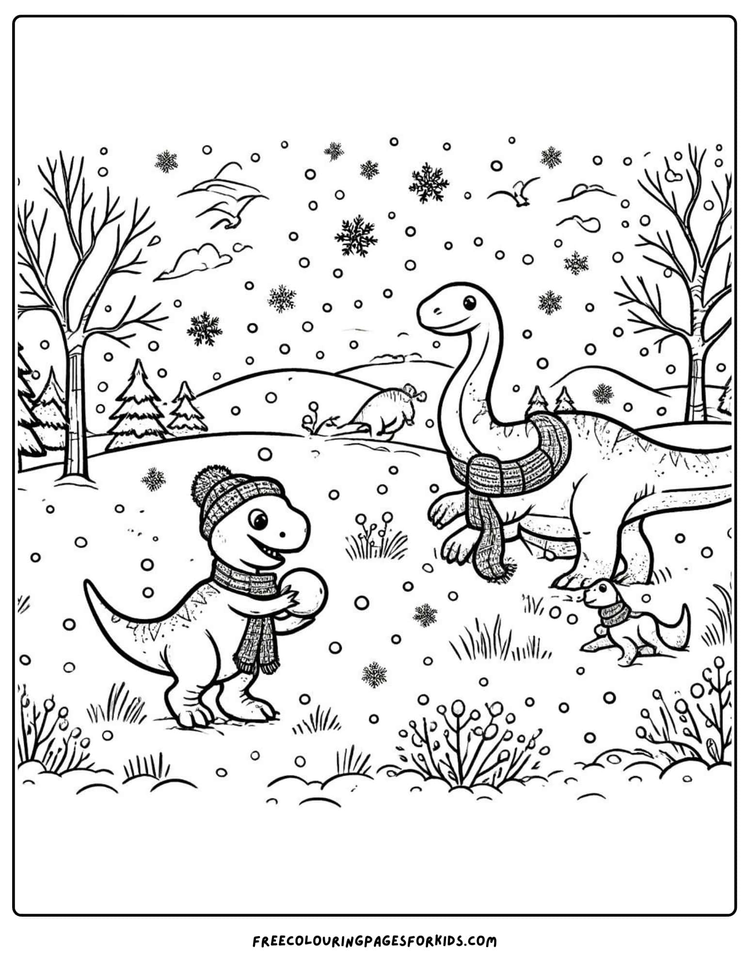 winter wonderland dinosaur coloring page