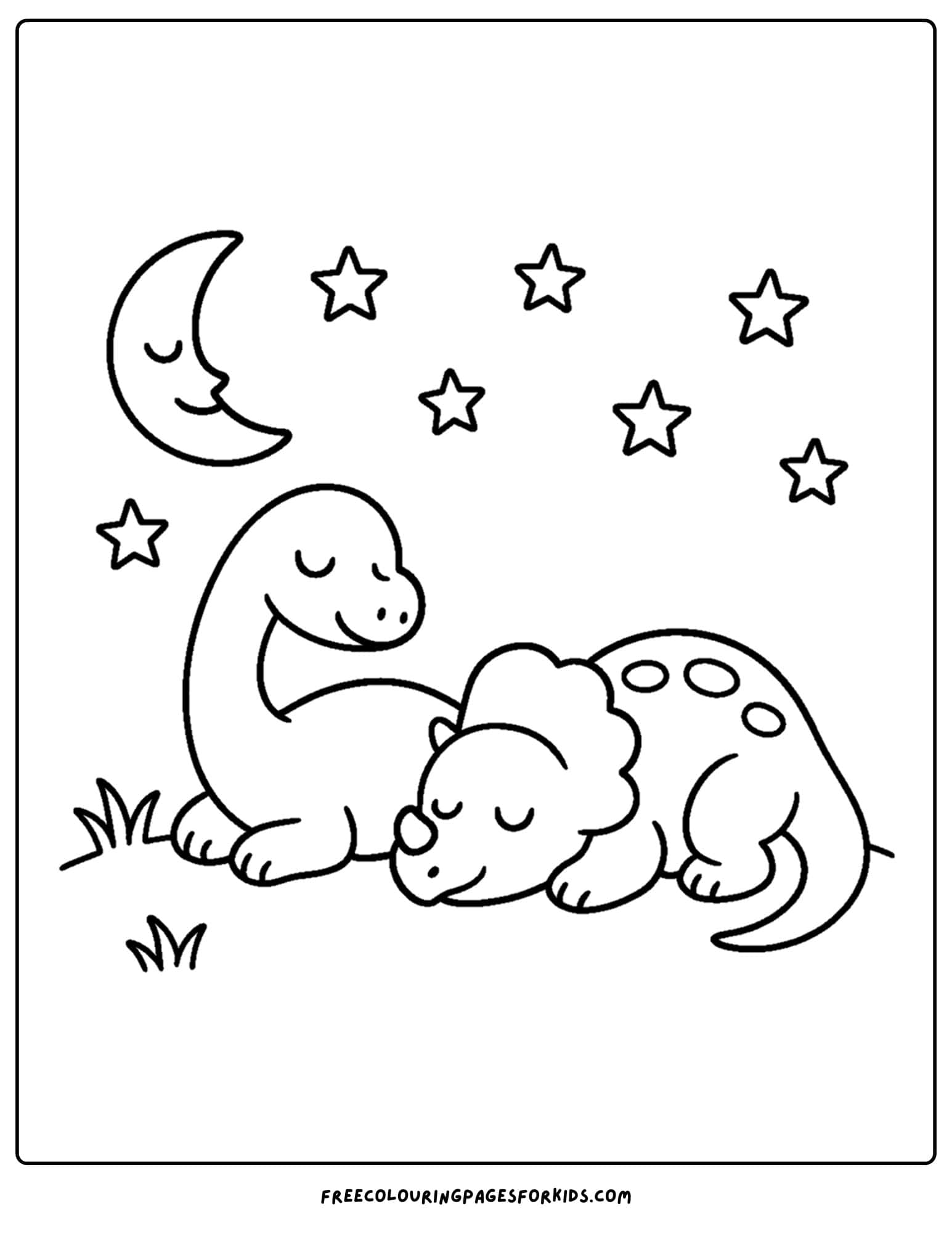 a dinosaur coloring page featuring dinosaurs sleeping under the stars