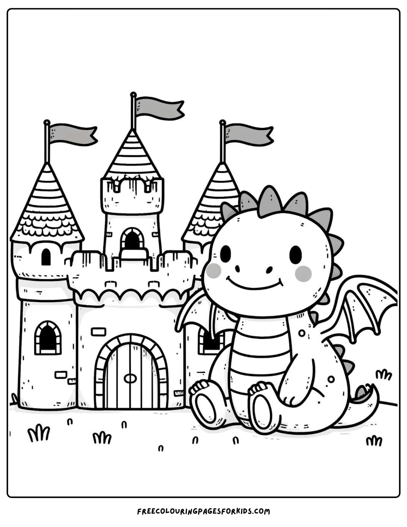 dragon and a castle coloring page