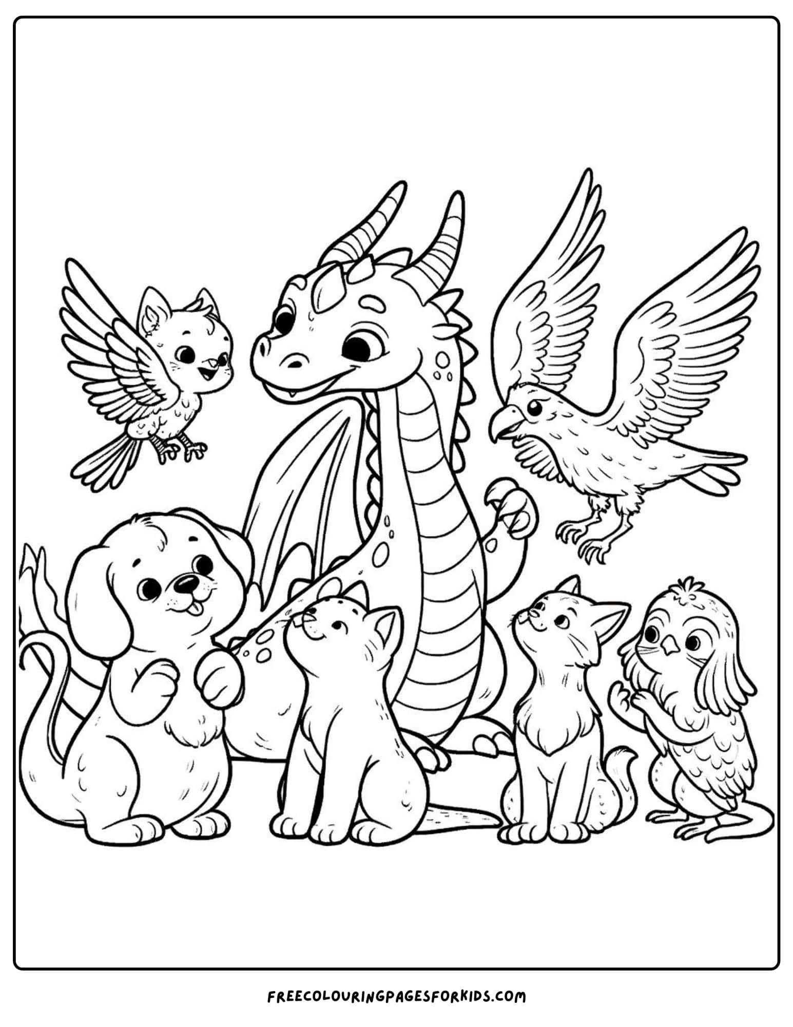 drgaon with friends coloring page