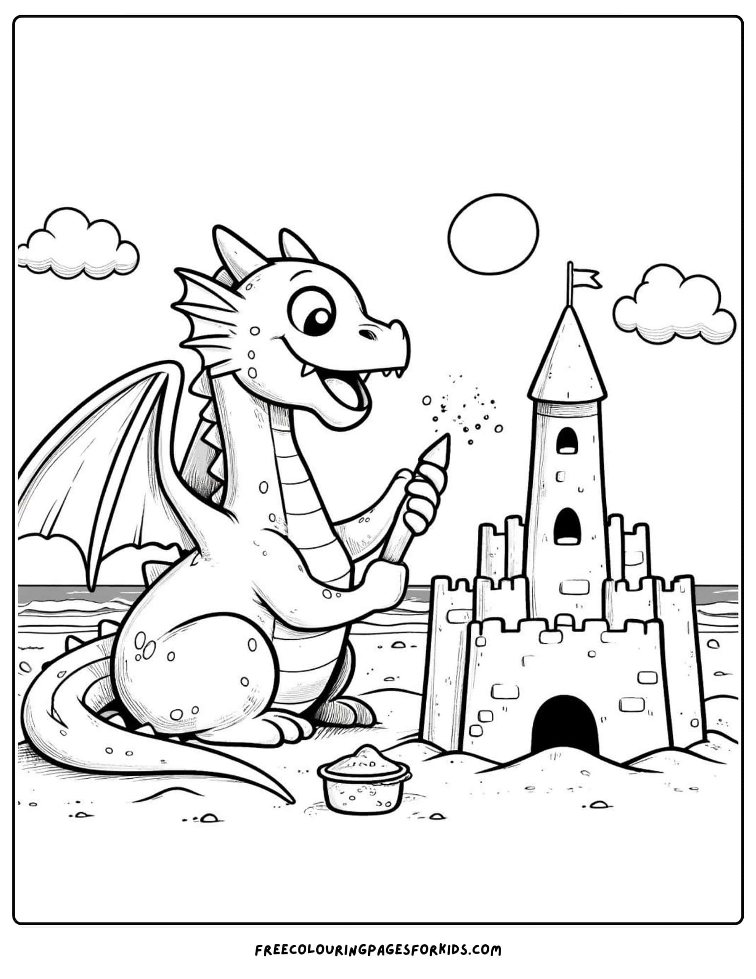 dragon at the beach coloring page