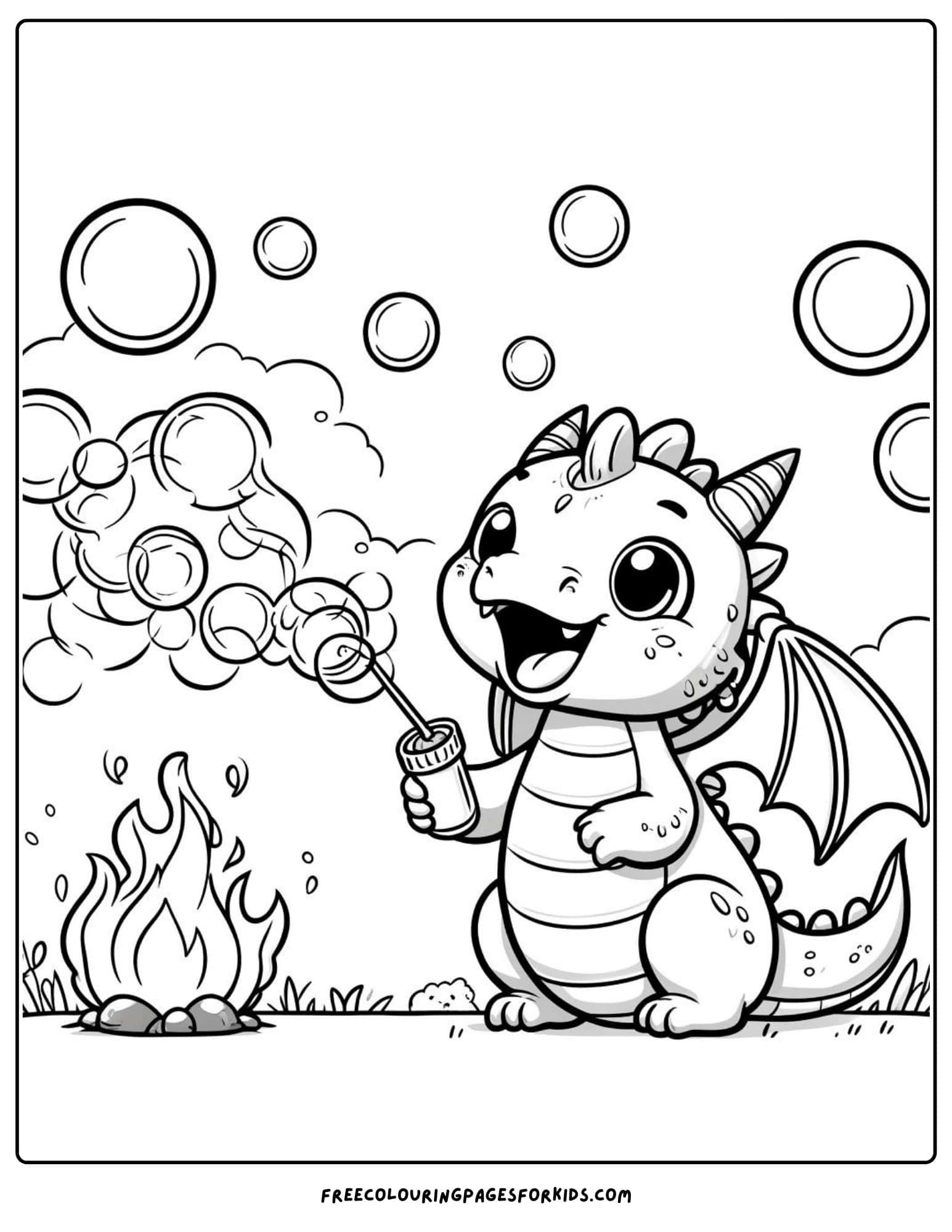 dragon blowing bubbles coloring page