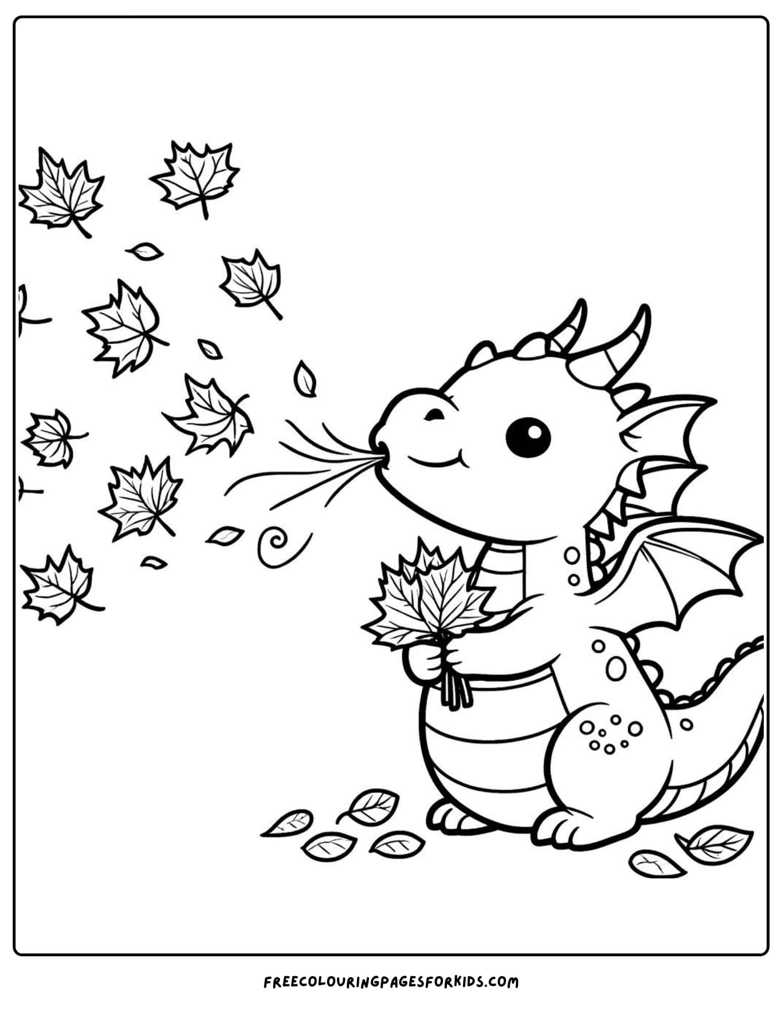 dragon blowing leaves coloring page