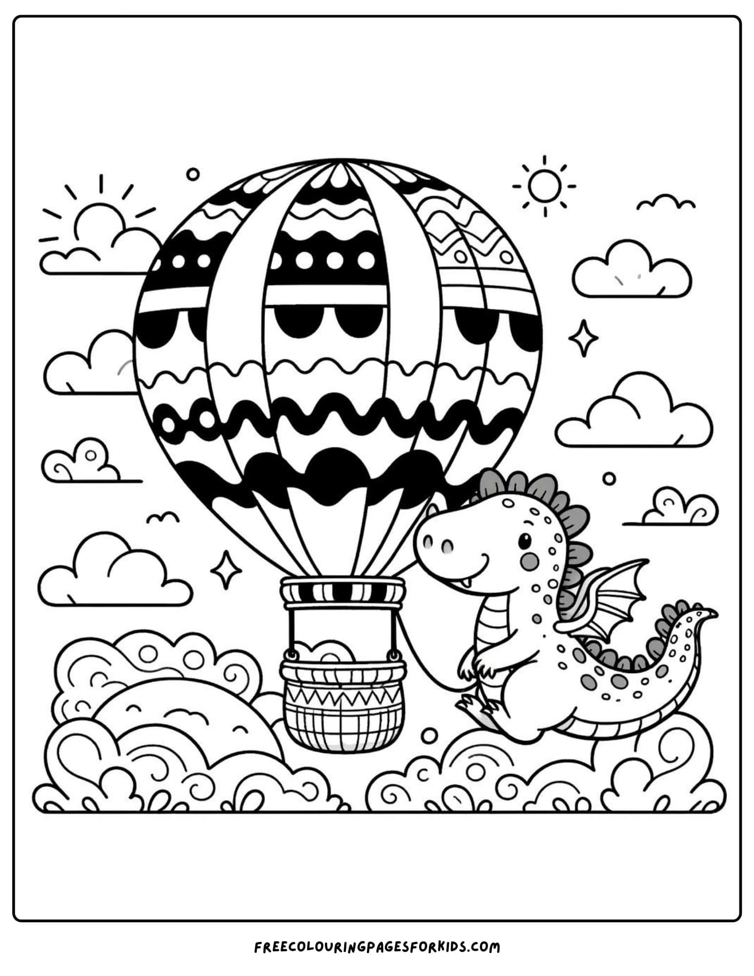 dragon and a hot air balloon coloring page