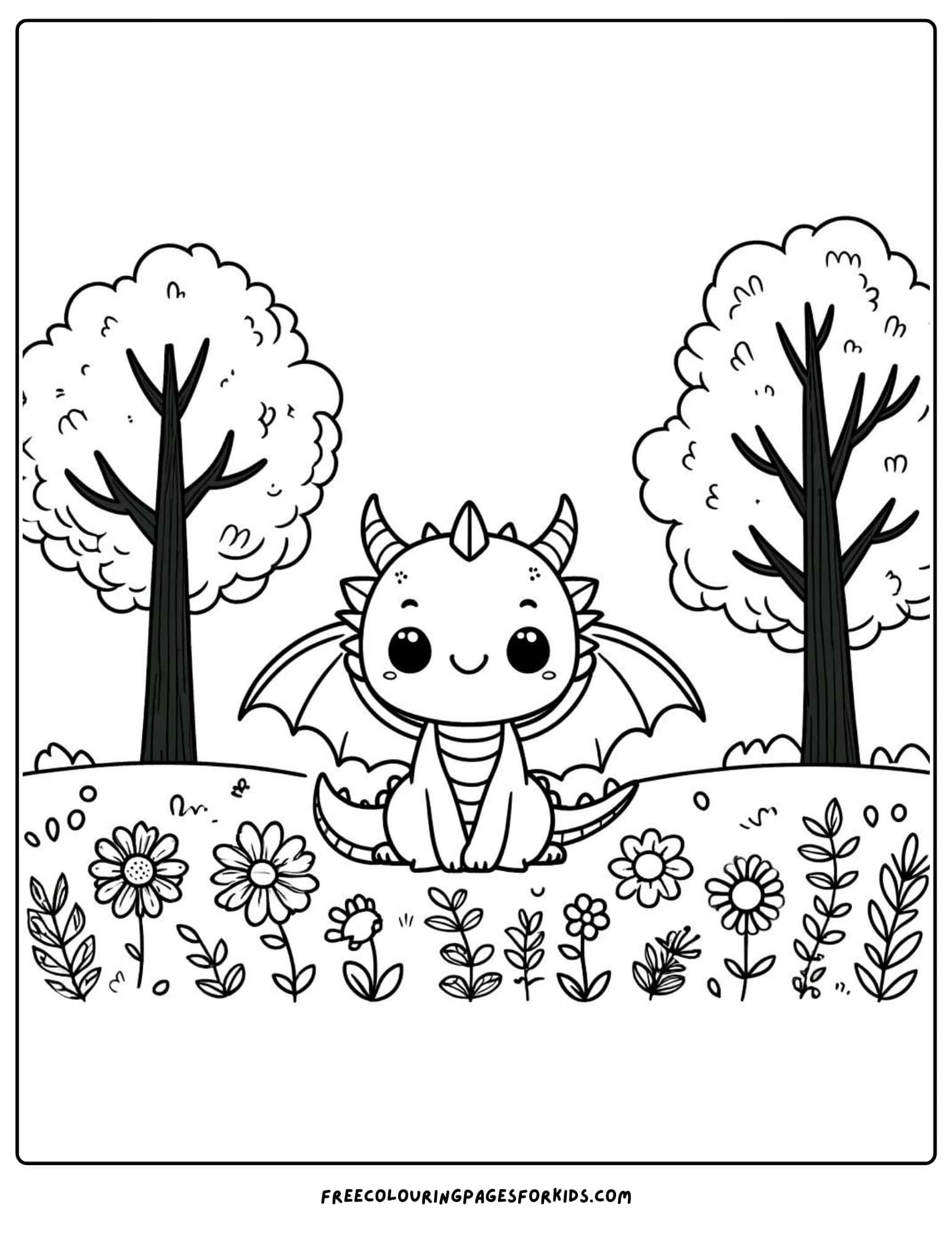 dragon in a forest coloring page