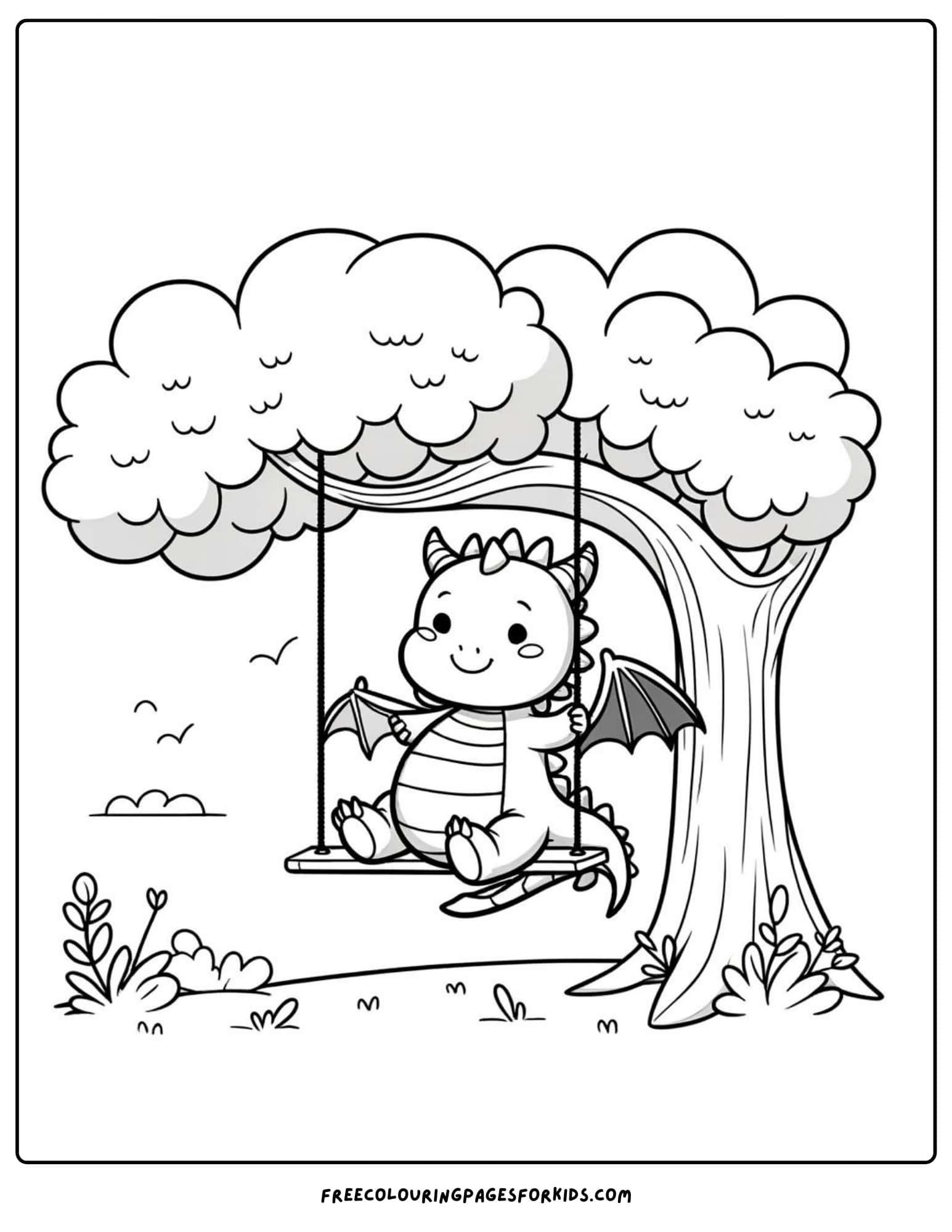 drgaon on a swing coloring page