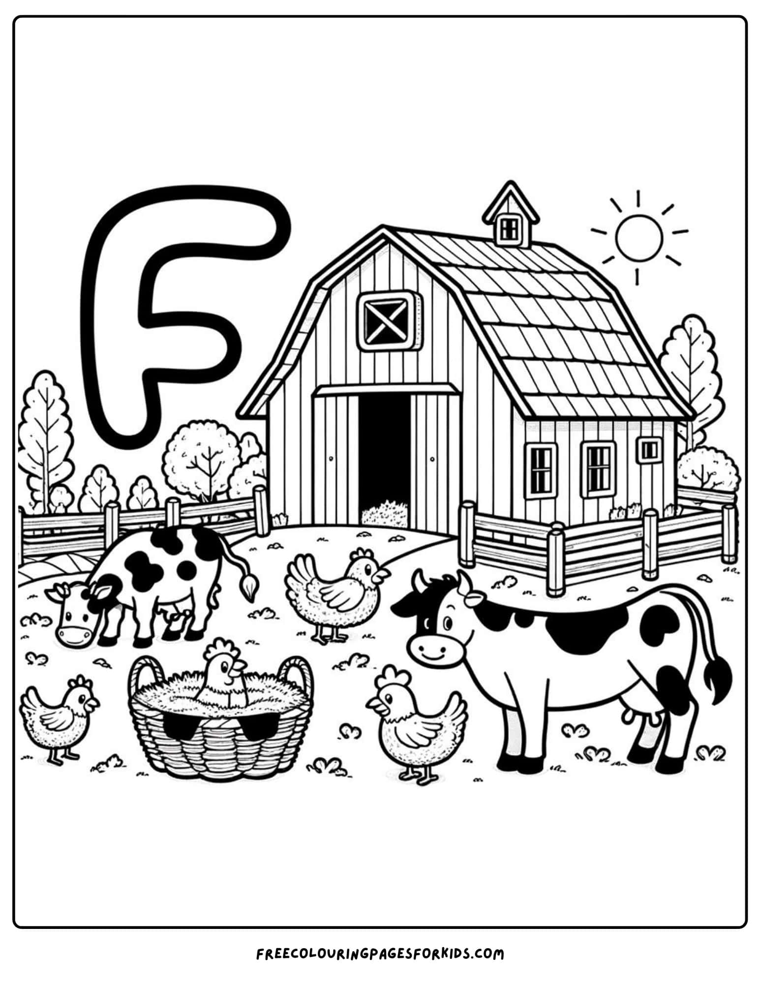 f for farm coloring page