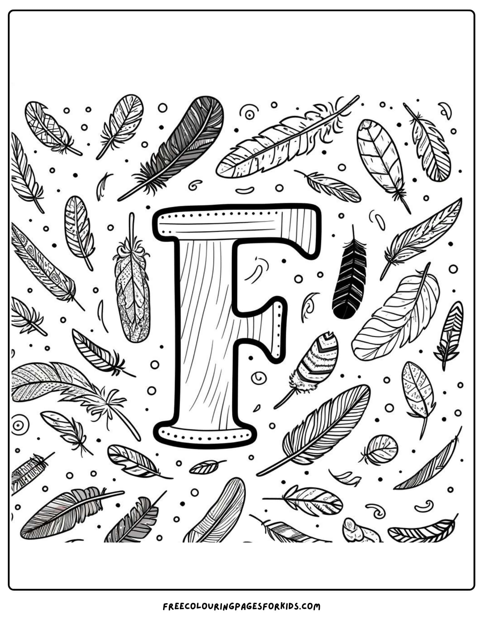 f for feathers coloring page