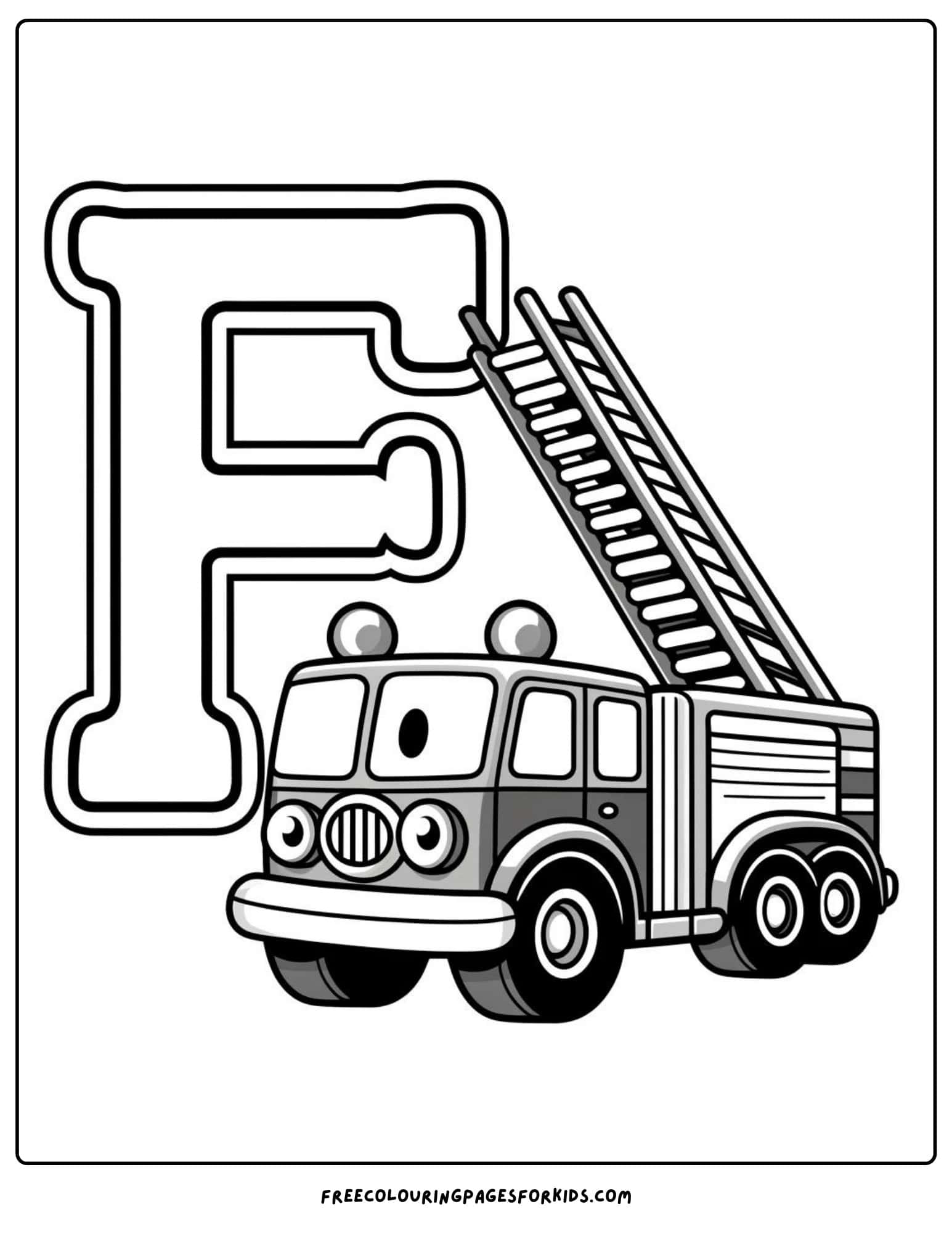 f for firetruck coloring page