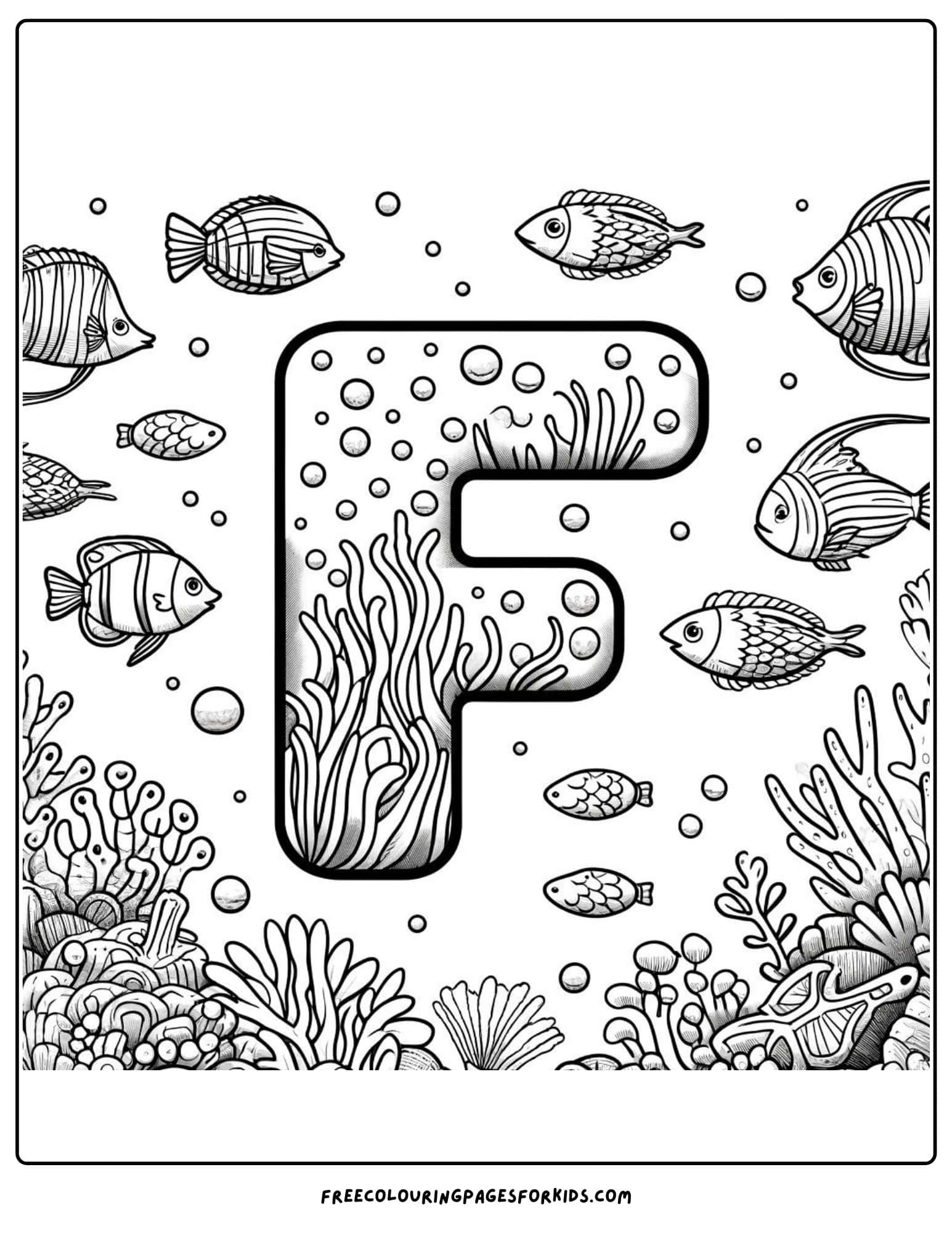 f for fish coloring page