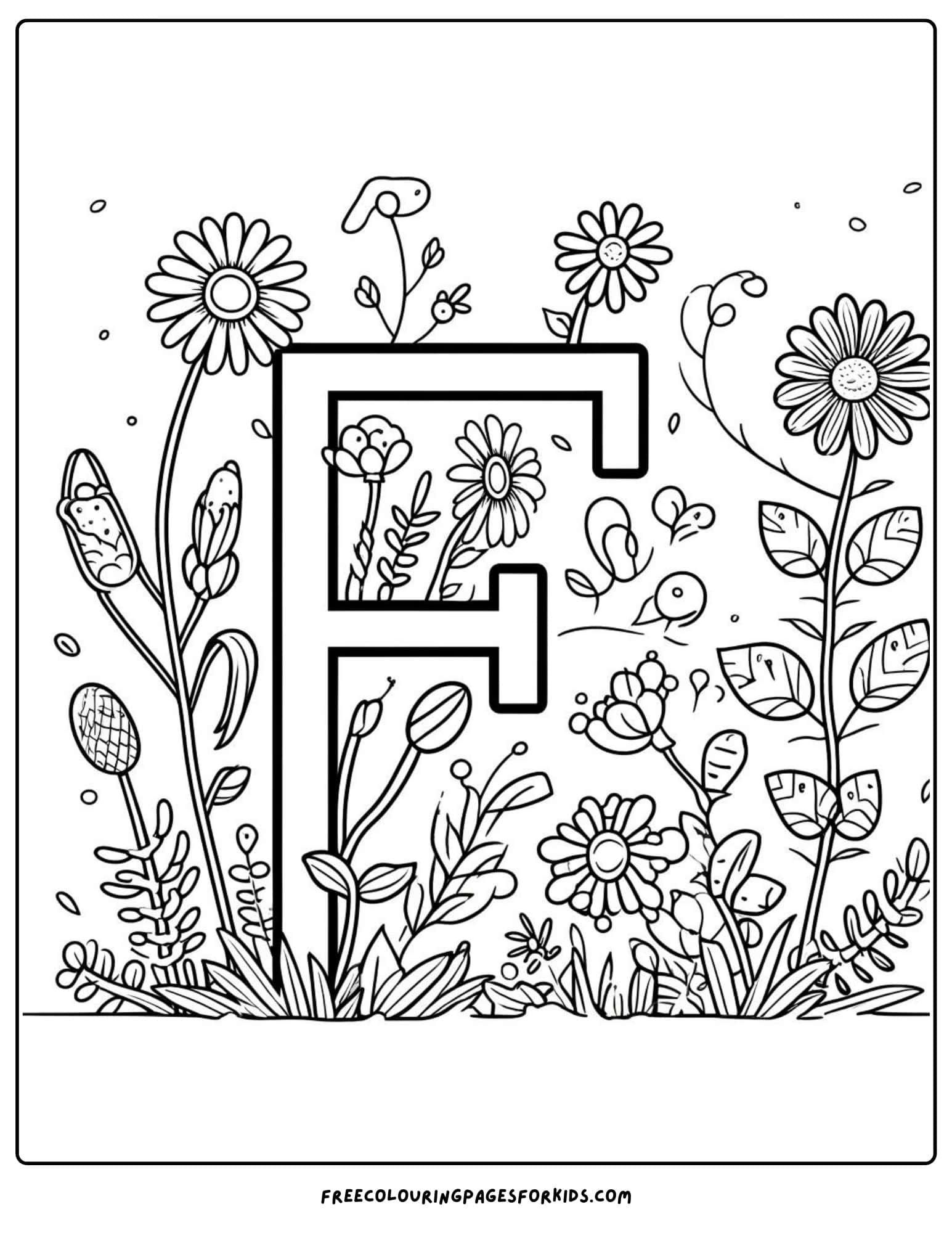 f for flowers coloring page