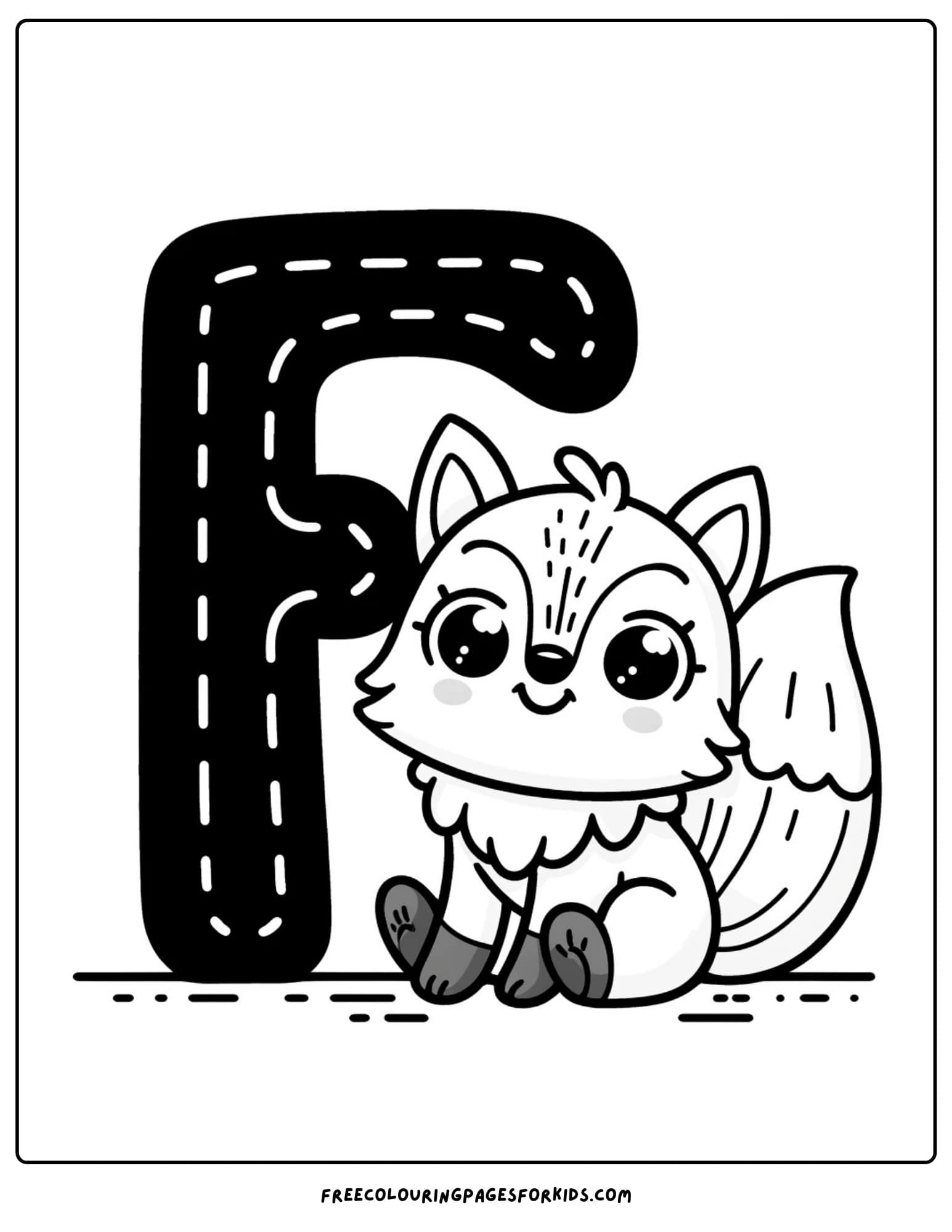 f for fox coloring page