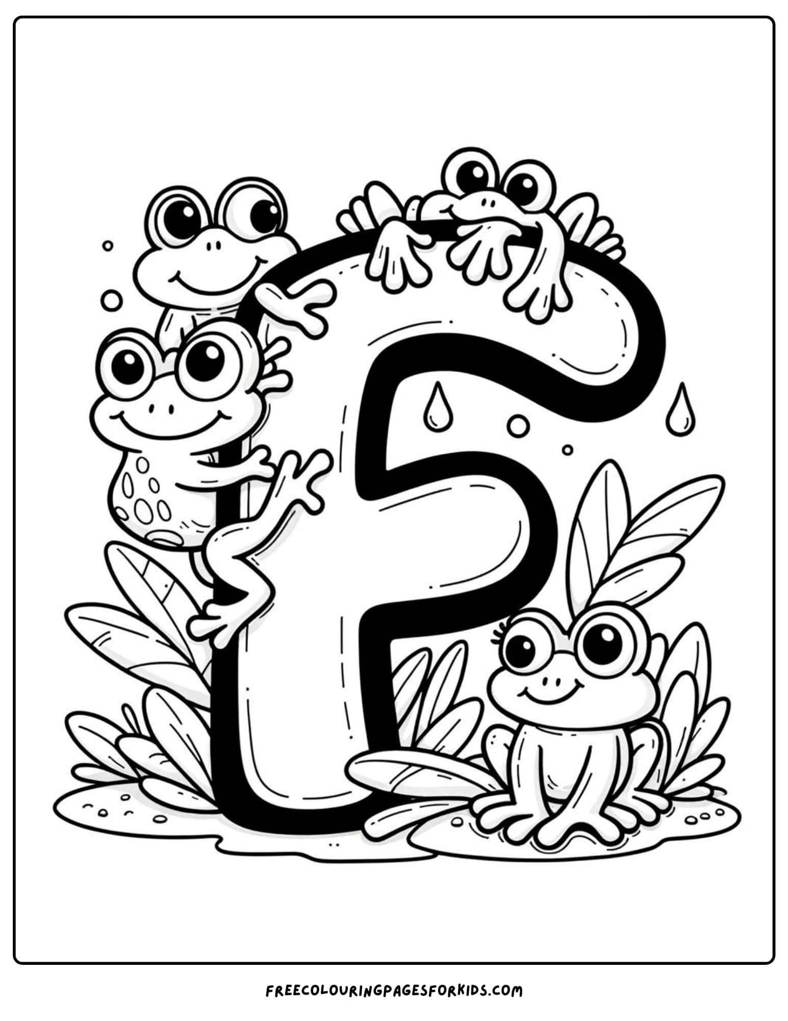 f for frogs coloring page