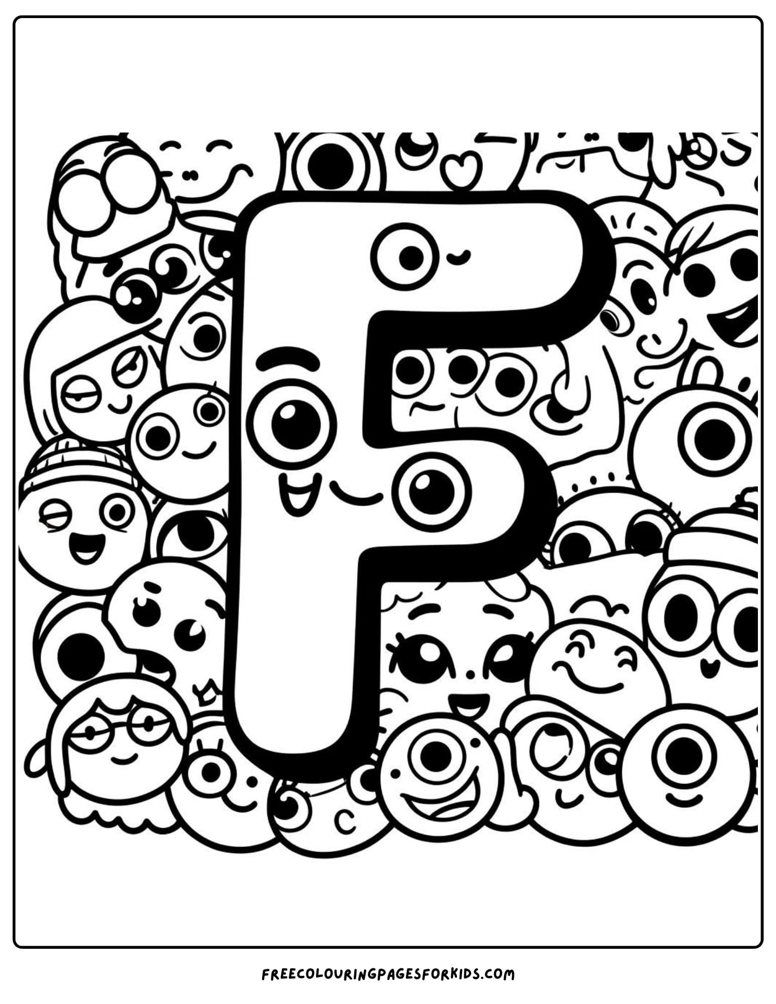 f for funny faces coloring page