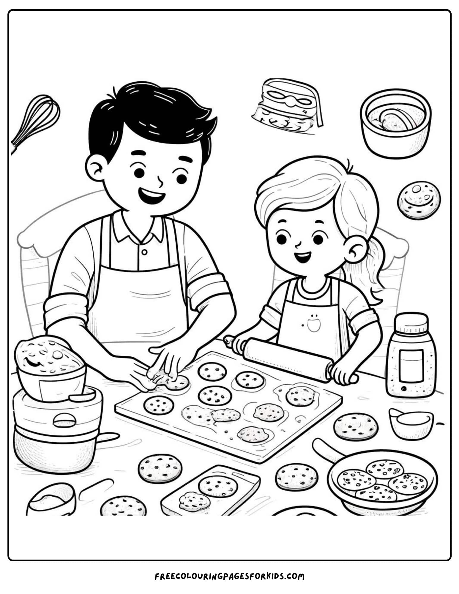 happy fathers day baking with dad coloring page printable